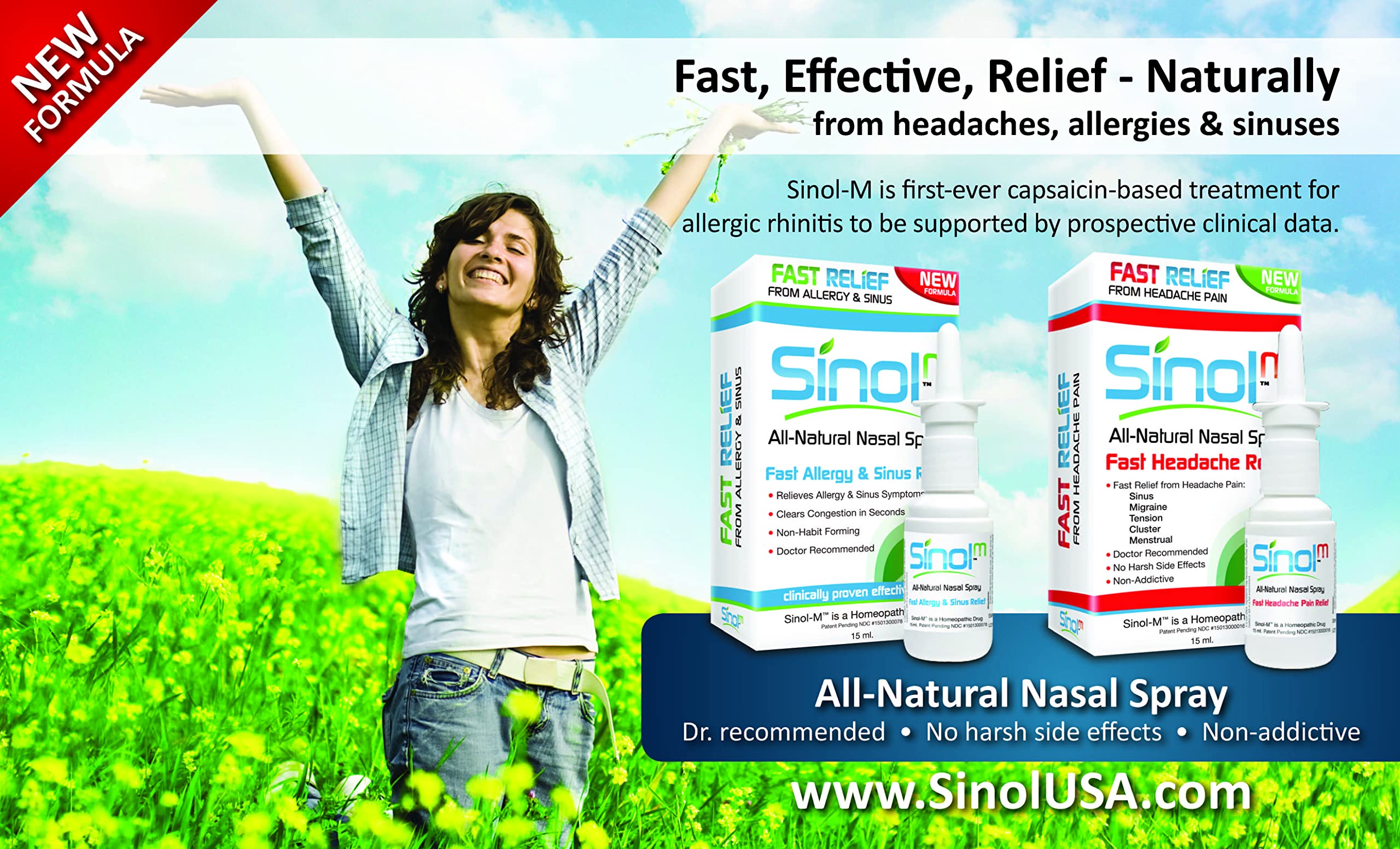 Sinol Headache Relief Spray, Over-The-Counter Medication Nose Spray for Migraine Cluster Tension, Sinus Relief & Nasal Decongestants, 15 ml Sinol uk supplements