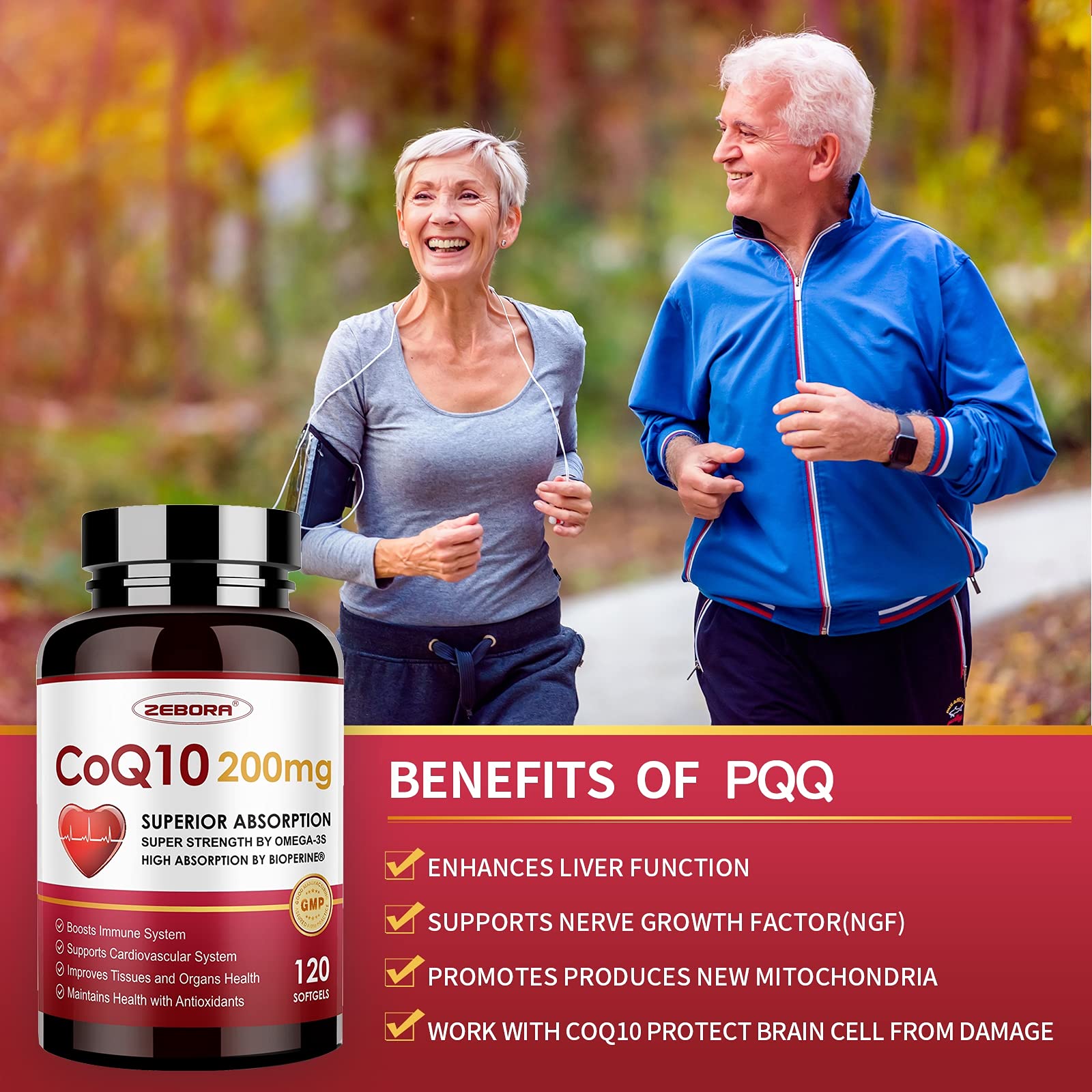 CoQ10-200mg-Softgels with PQQ, BioPerine & Omega-3, 120 Servings Coenzyme Q10 ZEBORA uk supplements