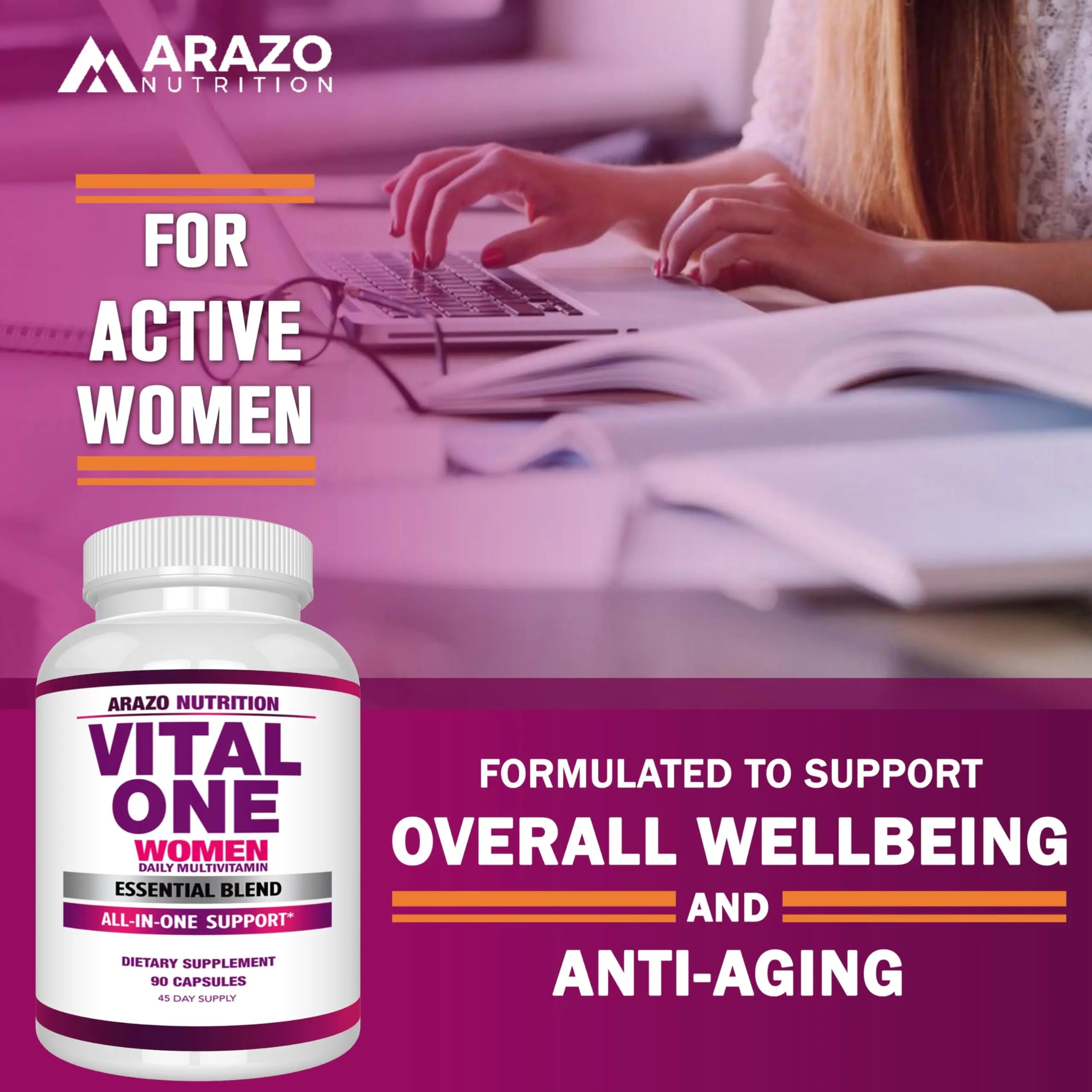 Arazo Nutrition Vital One Multivitamin for Women - Daily Wholefood Supplement - 90 Vegan Capsules Arazo Nutrition uk supplements