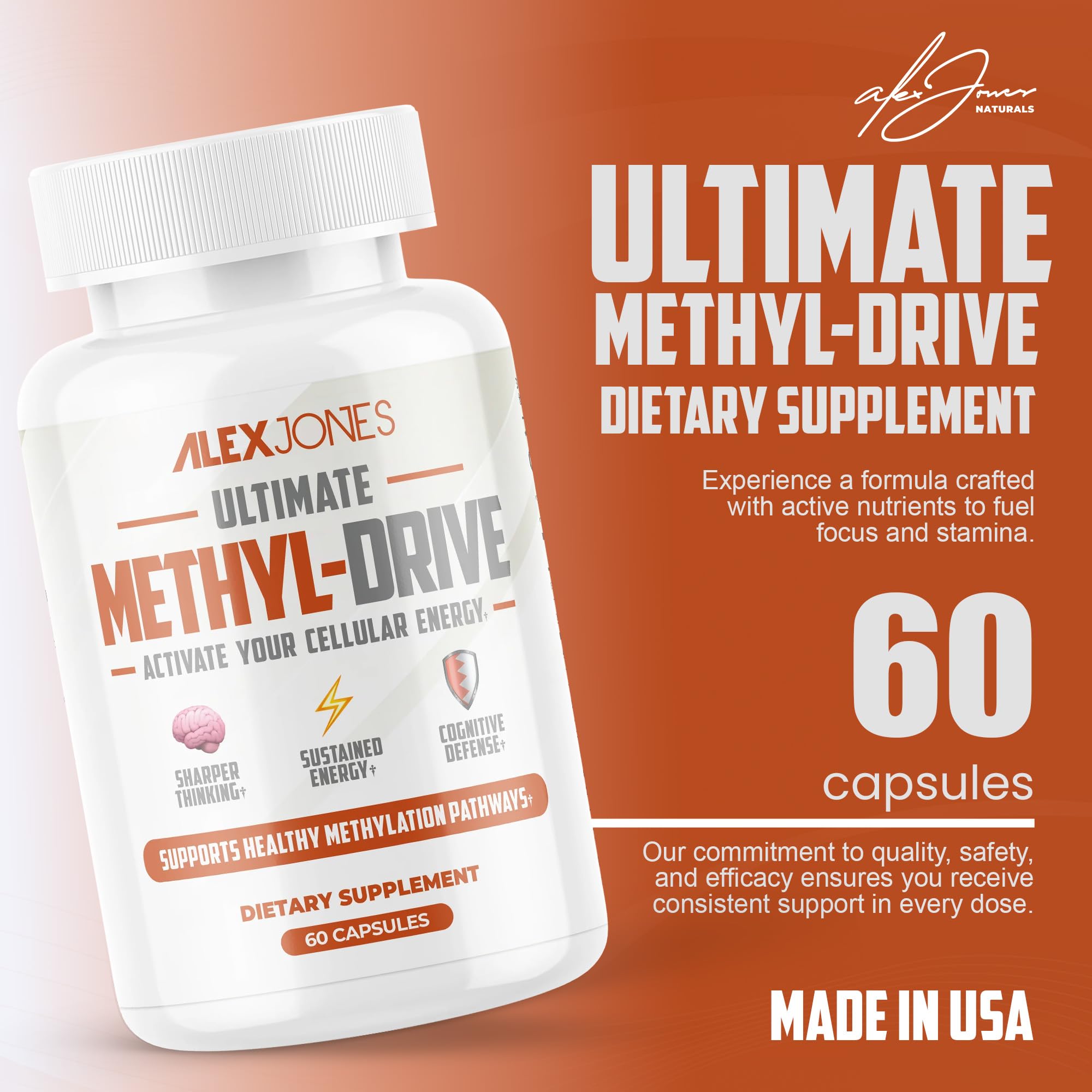 Alex Jones Naturals Methyl Drive Vitamin B Methylated Complex Formula – Mitochondrial Support Supplement w/ CoQ10, PQQ Supplement, Magnesium, B Methylated Complex & BioPerine – 60 Capsules Alex Jones Naturals uk supplements