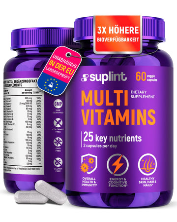 Multivitamin Supplement | Complex with Vitamin A, C, D, E, K1, B, Zinc & Chromium | Hair, Skin & Nail Beauty Vitamins | Immune Support Supplements for Men & Women | 60 Capsules SUPLINT uk supplements