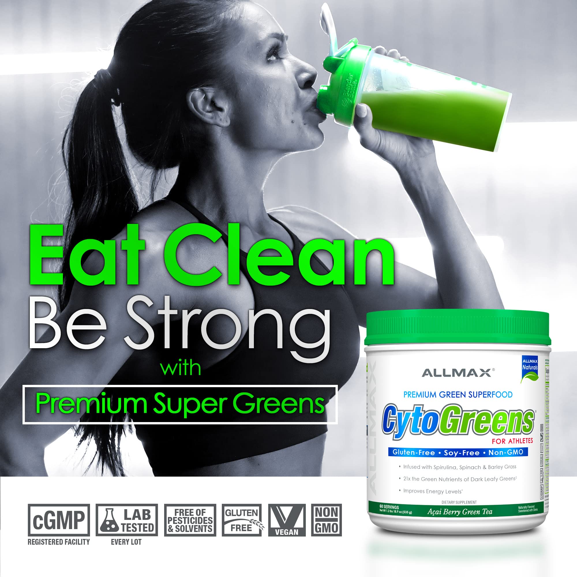 ALLMAX Naturals CytoGreens Super Greens Powder, Premium Green Superfood with Greens, Superfoods, Daily Greens Supplement, Acai Berry Green Tea, 60 Servings ALLMAX uk supplements