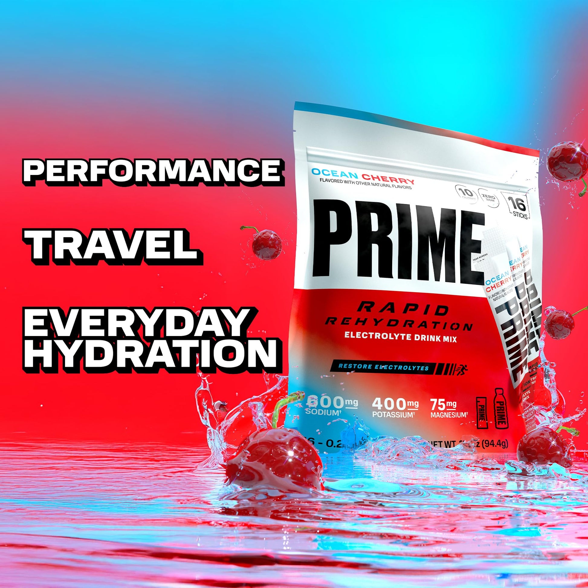 Prime Rapid Rehydration Electrolyte Powder Sticks, Ocean Cherry, Sugar Free Hydration Drink Mix with Sodium, Potassium, Magnesium & B Vitamins PRIME HYDRATION uk supplements