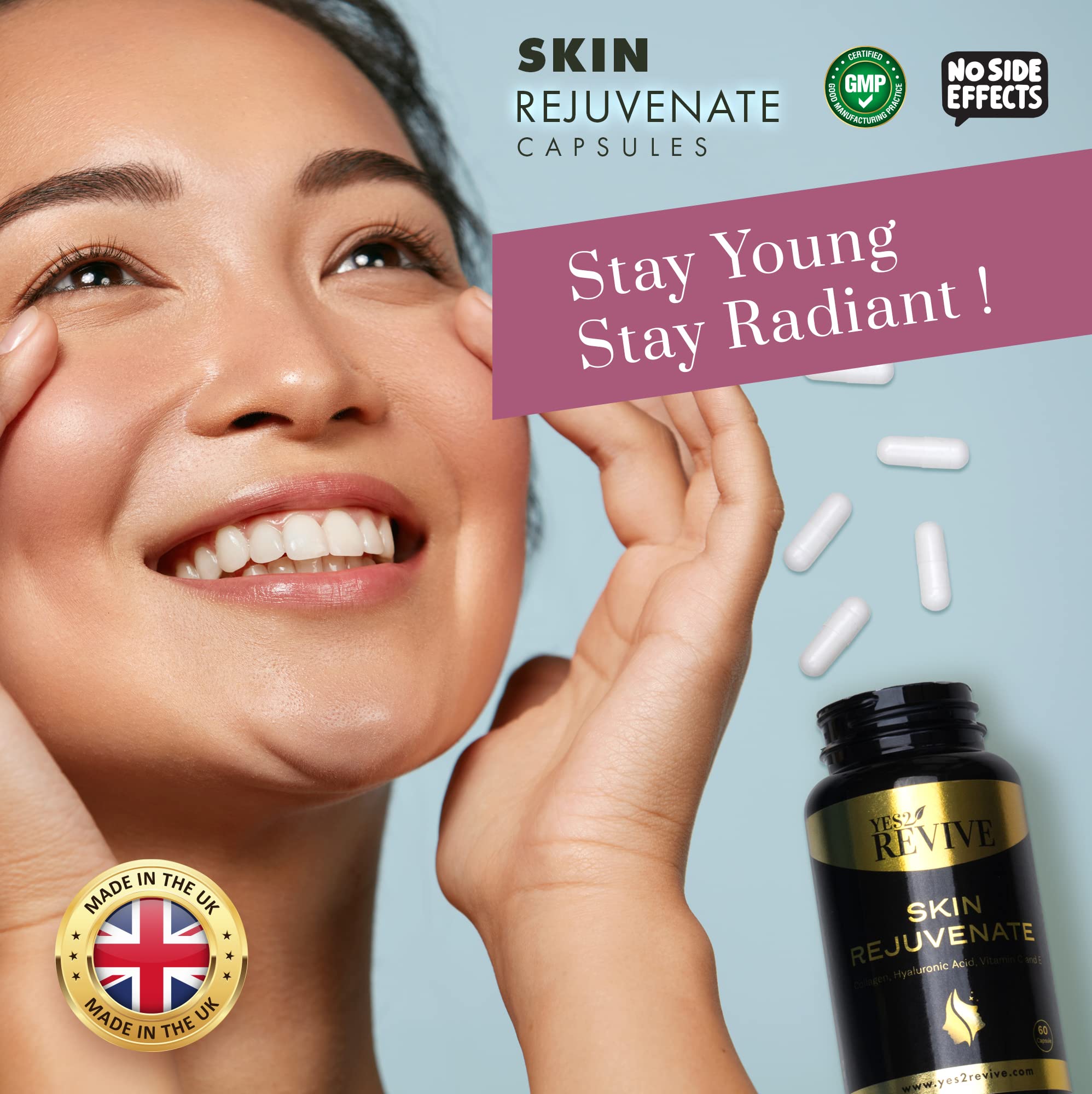 YES2 REVIVE Marine Collagen Capsules - Enhanced with Hyaluronic Acid Vitamin C & E Skin Rejuvenate YES2 REVIVE uk supplements