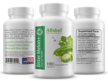 Bitter Melon Plus Herbal Blend - 18 Super Herbs - 100 Capsules - All Natural Glucose Health Alfabel Natural Solution uk supplements
