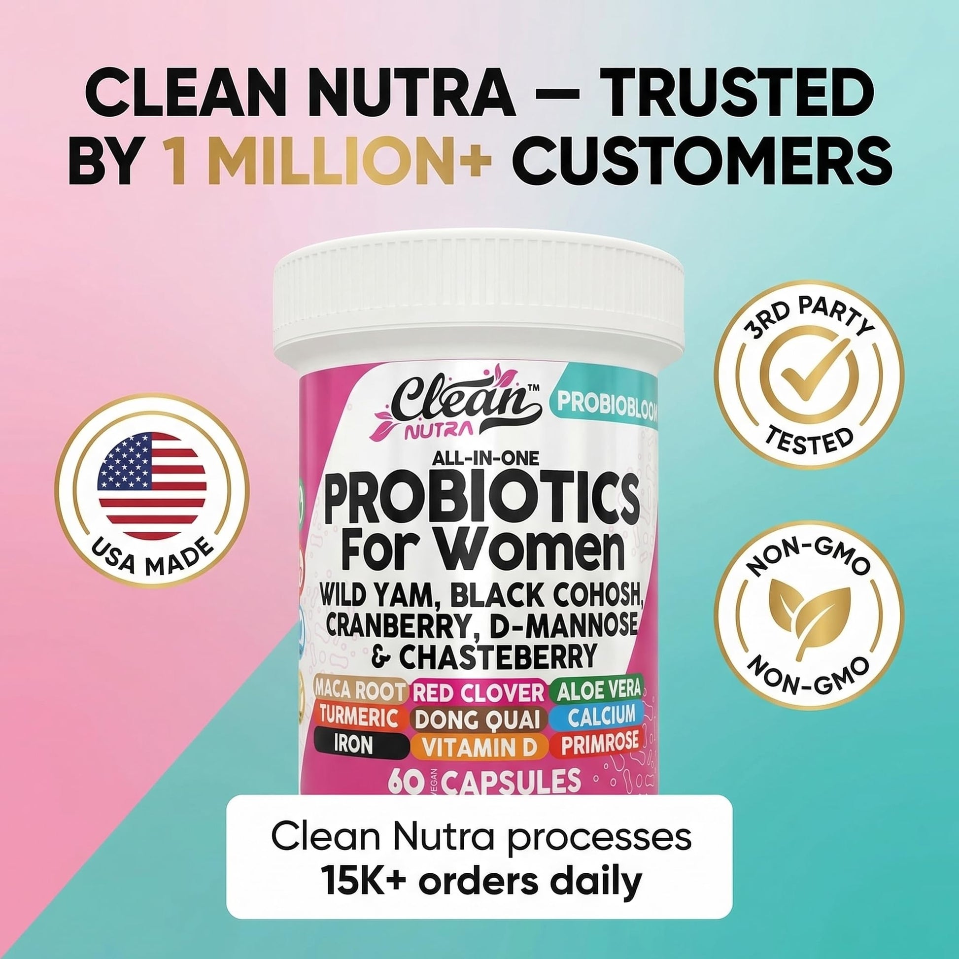 Clean Nutraceuticals Probiotics for Women with D Mannose, Cranberry Extract, Wild Yam, Chasteberry - 20 Probiotic and Prebiotic Strains - PH Balance, Womens Probiotic for Digestive Health - 60 Count Clean Nutraceuticals uk supplements
