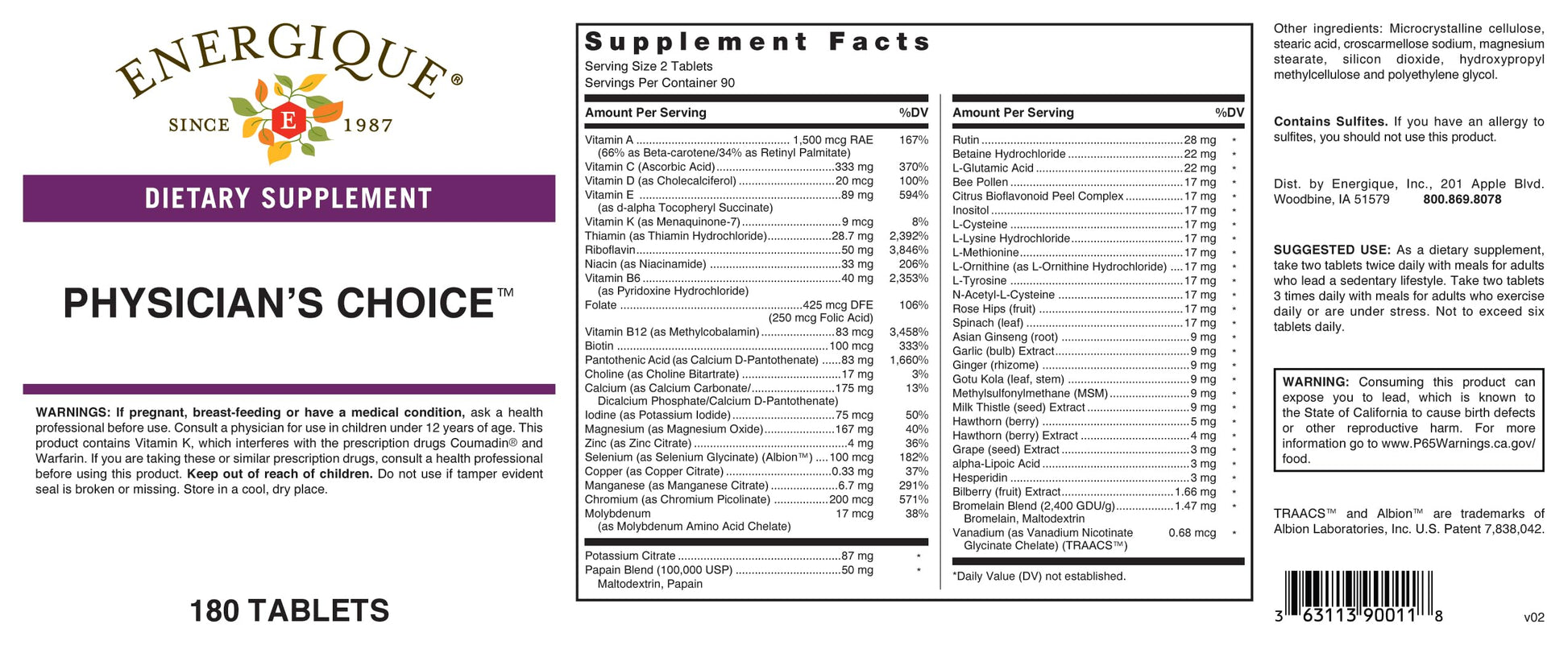 Energique Physician's Choice multivitamin Providing Optimal doses of Essential Vitamins and Minerals. Energique uk supplements
