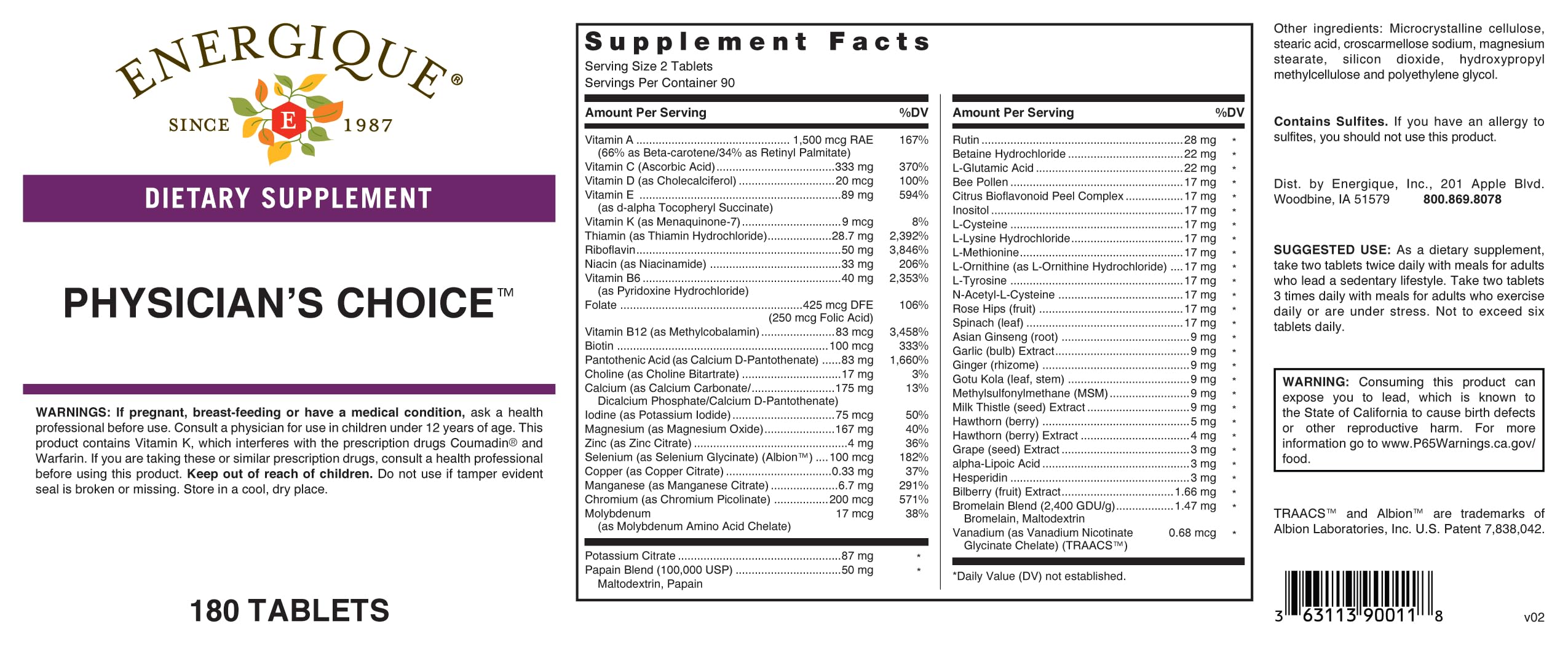 Energique Physician's Choice multivitamin Providing Optimal doses of Essential Vitamins and Minerals. Energique uk supplements