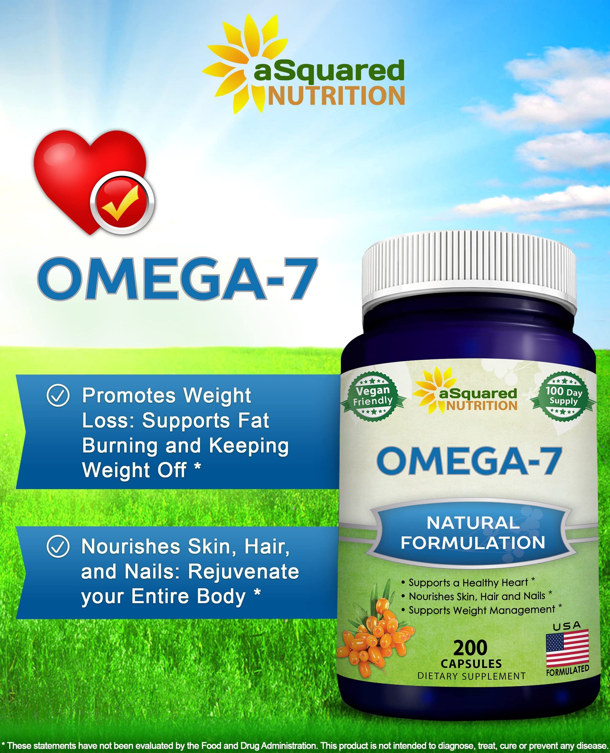 aSquared Nutrition Purified Omega 7 Fatty Acids-200 Capsules from Natural Sea Buckthorn aSquared Nutrition uk supplements