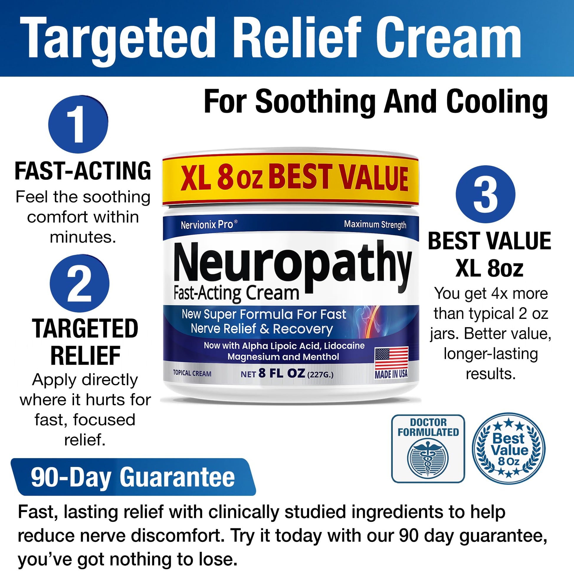 Neuropathy Nerve Relief Cream – Extra Large 8 oz – Maximum Strength for Feet Hands Legs Toes Back – Natural Ingredients Arnica Aloe Vera MSM Vitamins – Fast-Acting Soothing Relief – Super Value 8 oz Nuturna uk supplements