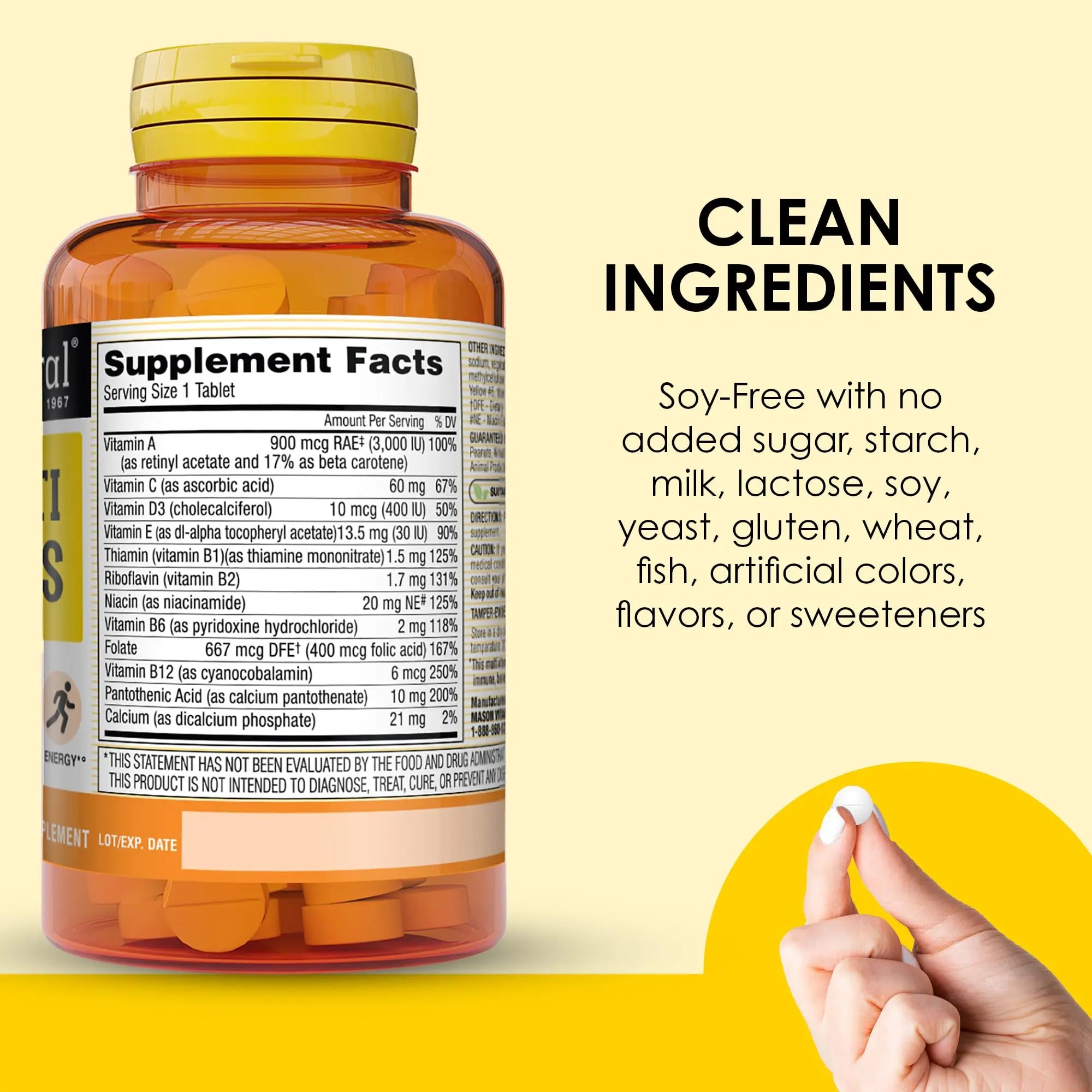 MASON NATURAL Mini Multi Vitamins, Vitamins A, C, D3, E, B1, B2, B3, B6, B12, Folate and Calcium for Overall Health, 1 Year Supply MASON NATURAL uk supplements
