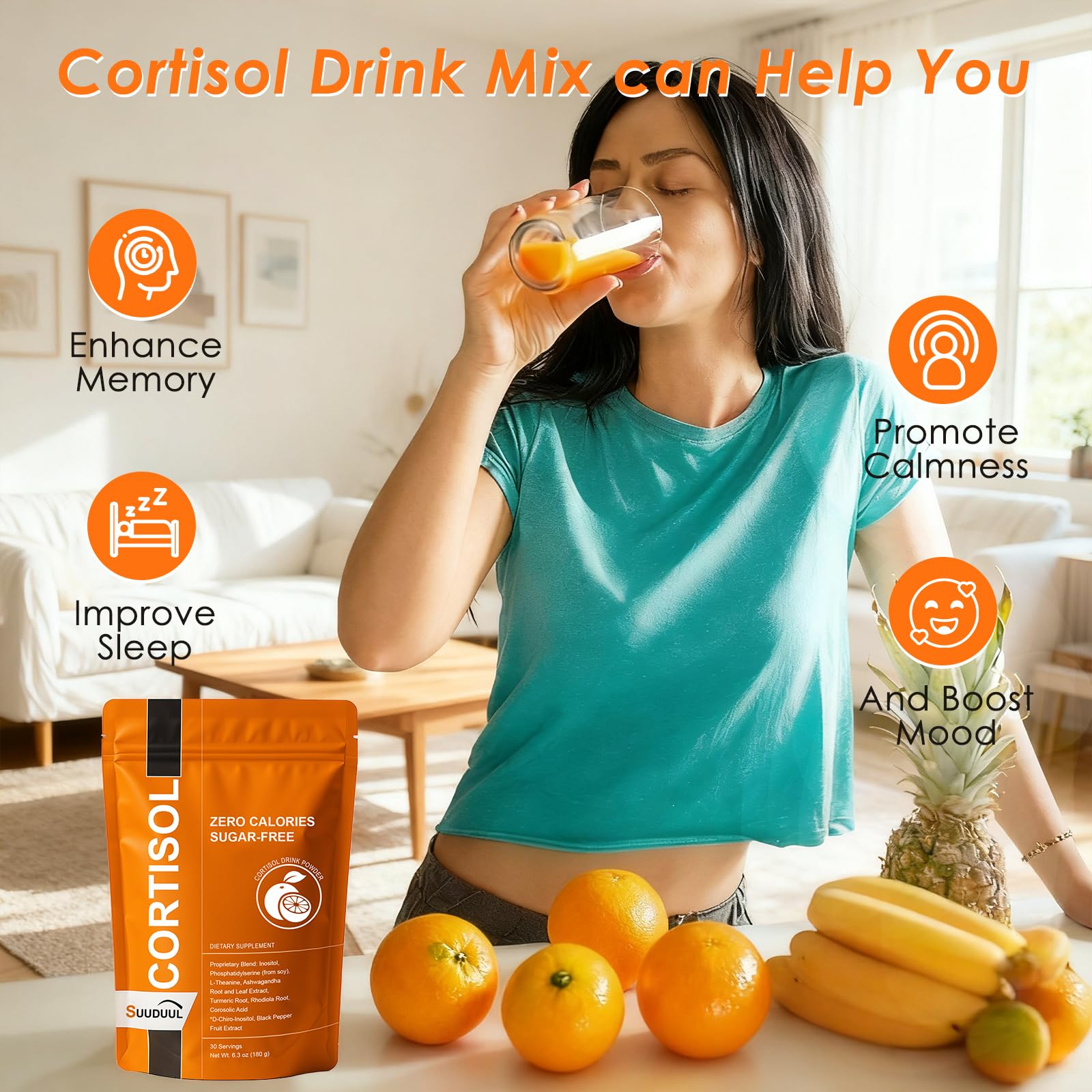 Cortisol Drink Mix | Cortisol Supplements for Women & Men | Ashwagandha, L-Theanine, Turmeric Root, Black Pepper Extract, Healthy Cortisol Levels, Mental Clarity SUUDUUL uk supplements