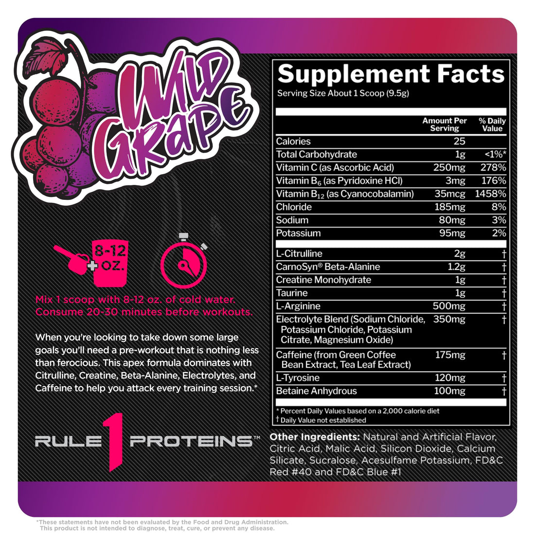 Rule 1 R1 Roar, Wild Grape - 10.05 oz - Pre-Workout Powder - with Creatine, Beta-Alanine Rule 1 Proteins uk supplements