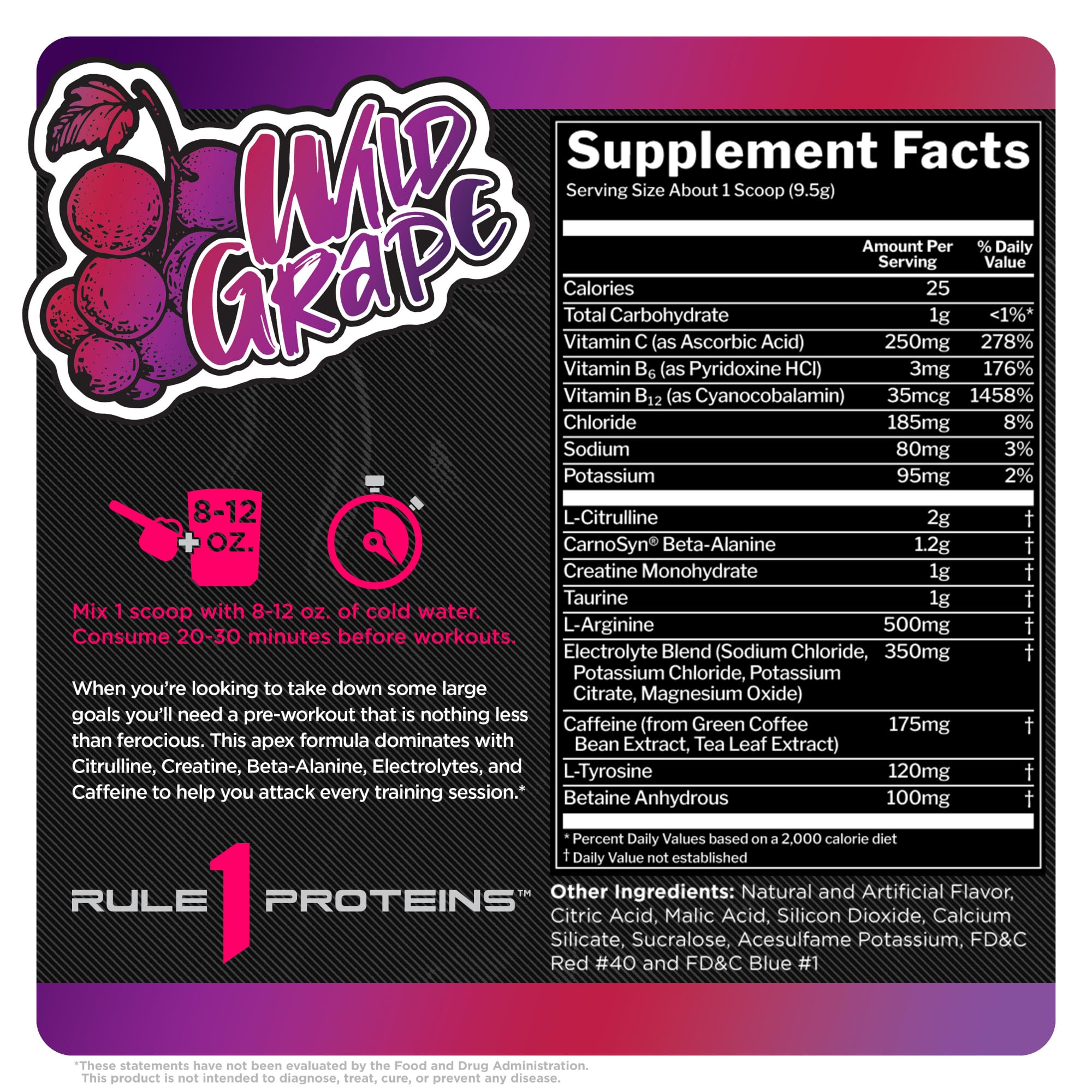 Rule 1 R1 Roar, Wild Grape - 10.05 oz - Pre-Workout Powder - with Creatine, Beta-Alanine Rule 1 Proteins uk supplements