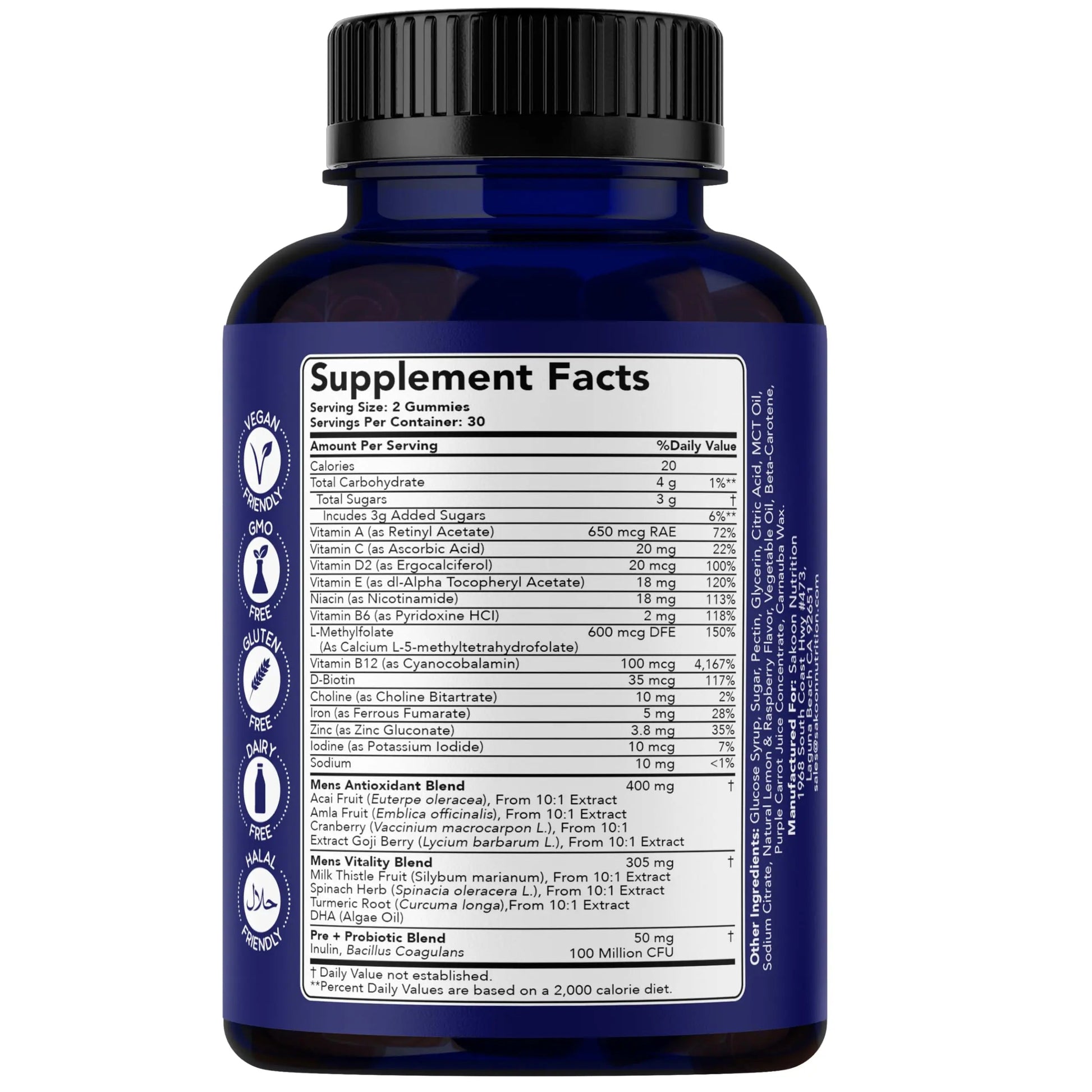 Sakoon nutrition Men's Multivitamin Gummies with Probiotics and Prebiotics, Adult Multivitamin A, C, D, E, B & More Sakoon nutrition uk supplements