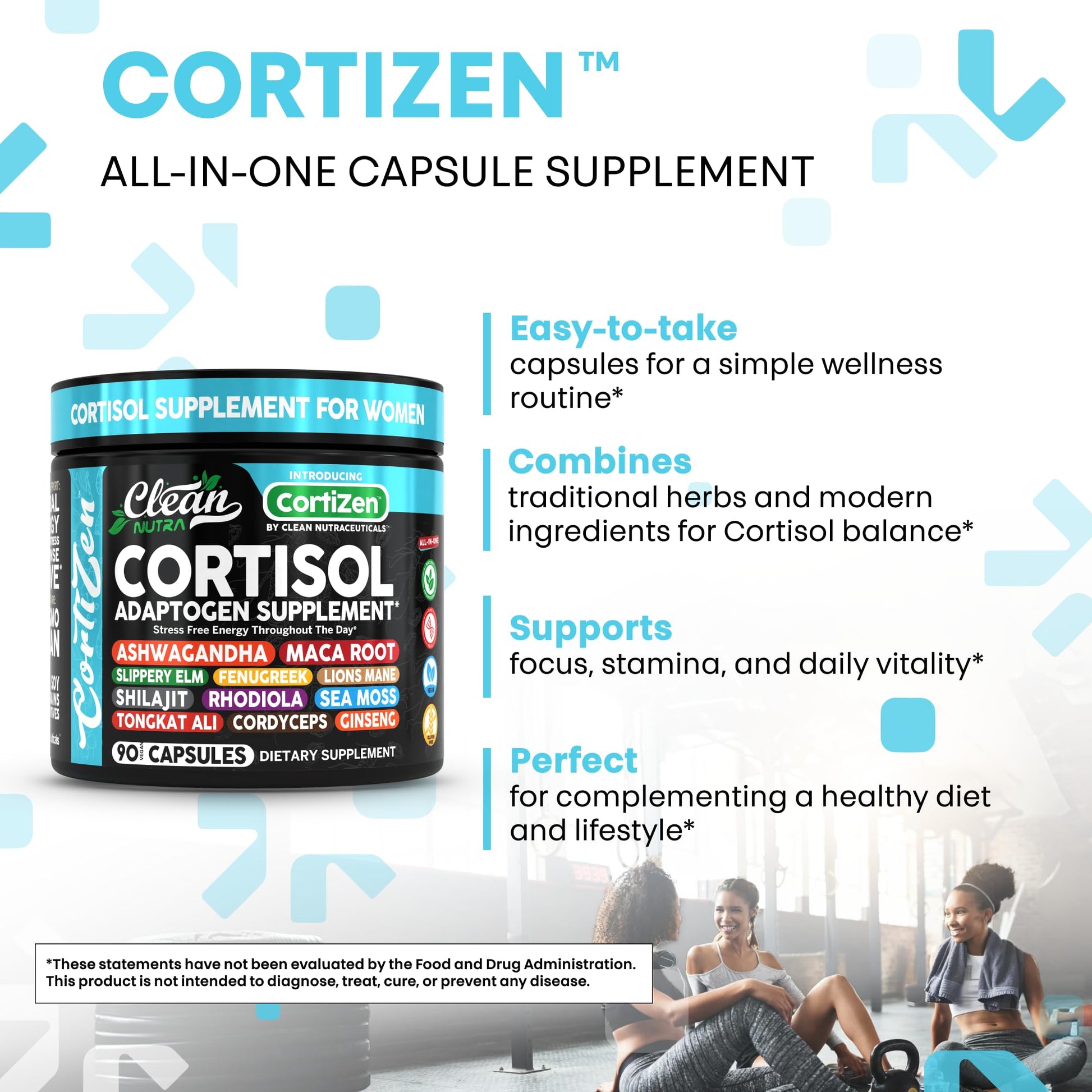 Clean Nutra Cortisol Supplements For Women | Maca Root Ashwagandha Cortisol Detox Manager Reducer + Slippery Elm Fenugreek Lions Mane Shilajit Rhodiola Sea Moss Tongkat Ali Cordyceps Ginseng Beet Root Clean Nutraceuticals uk supplements