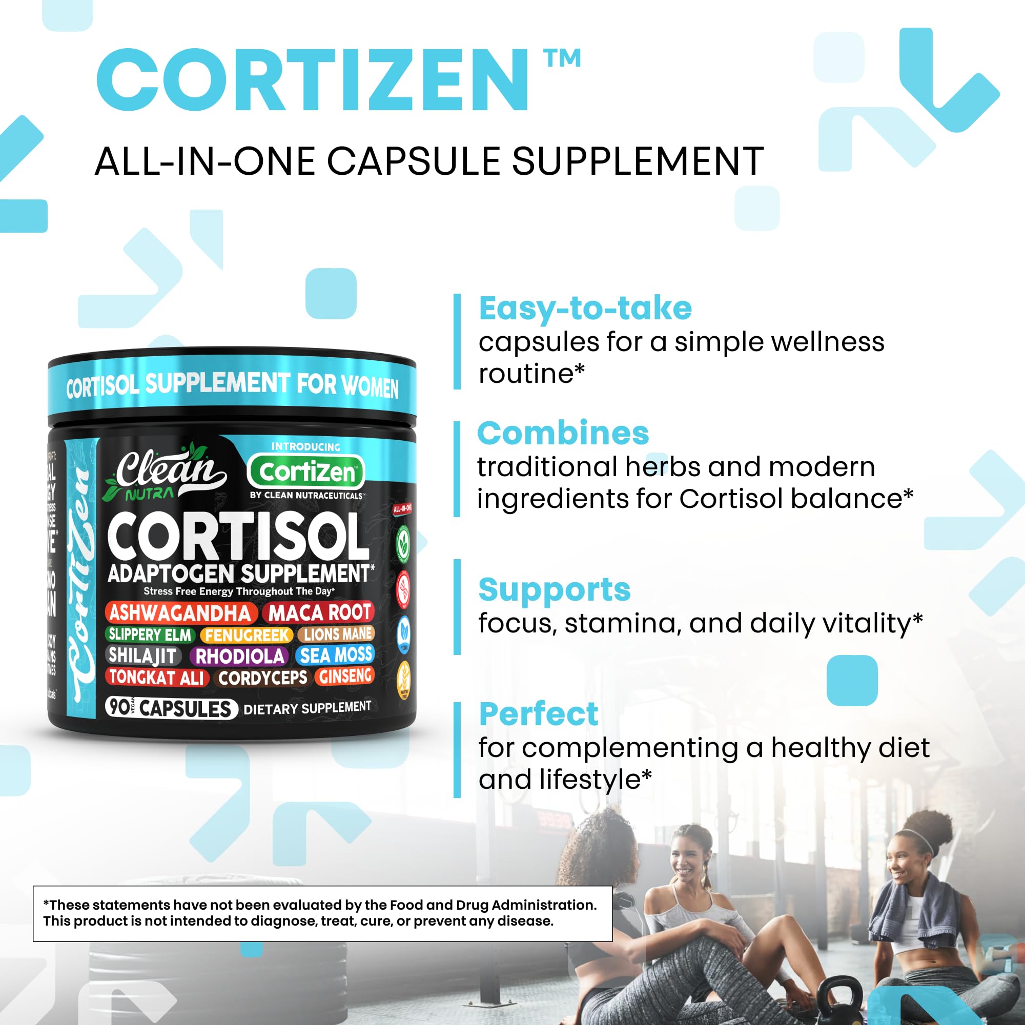 Clean Nutra Cortisol Supplements For Women | Maca Root Ashwagandha Cortisol Detox Manager Reducer + Slippery Elm Fenugreek Lions Mane Shilajit Rhodiola Sea Moss Tongkat Ali Cordyceps Ginseng Beet Root Clean Nutraceuticals uk supplements