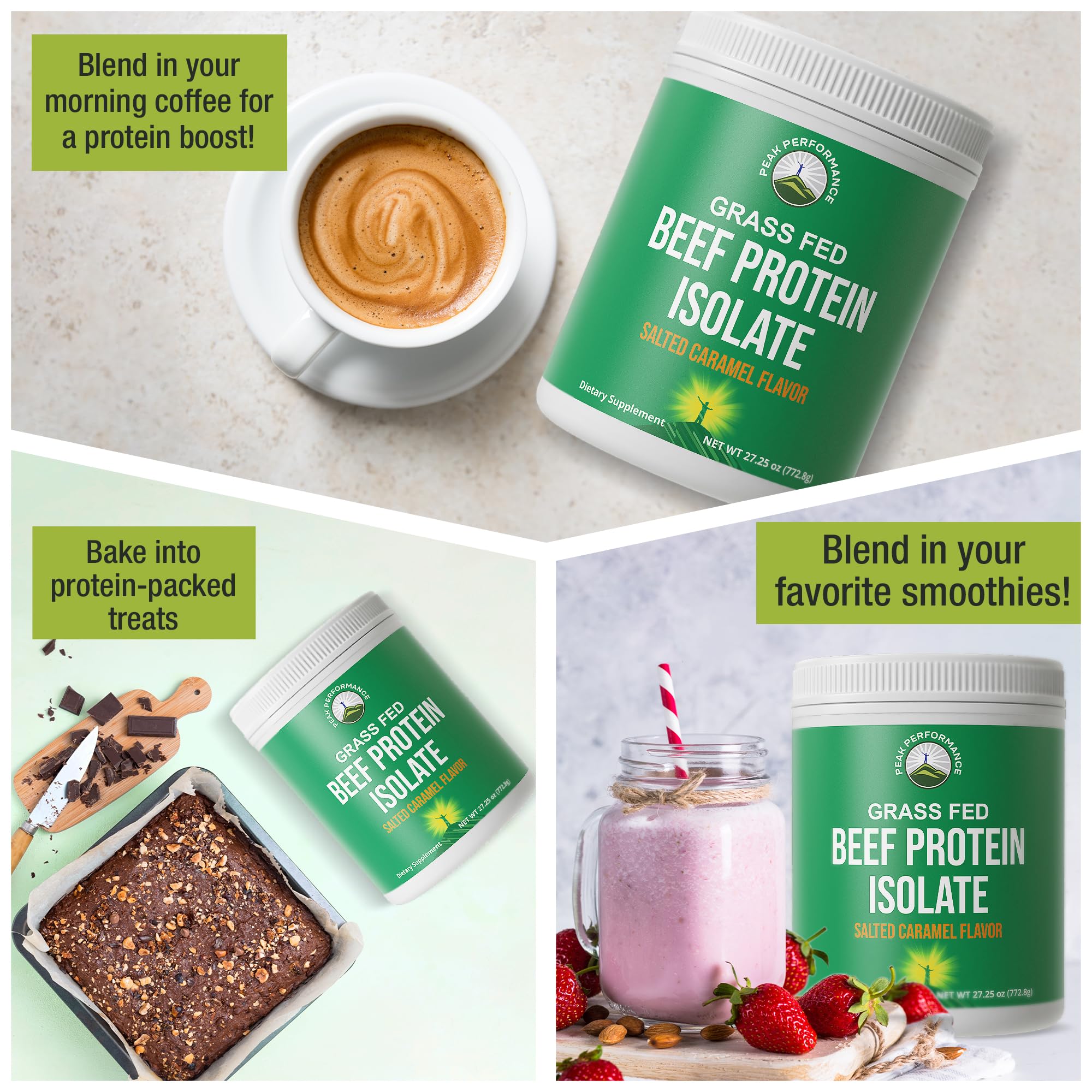 Grass Fed Beef Protein Powder - Lactose Free Great Tasting Beef Protein Isolate. Complete Animal Based Non Dairy Paleo Carnivore Supplement for Prime Muscle Building. No Whey. Salted Caramel Flavor Peak Performance uk supplements