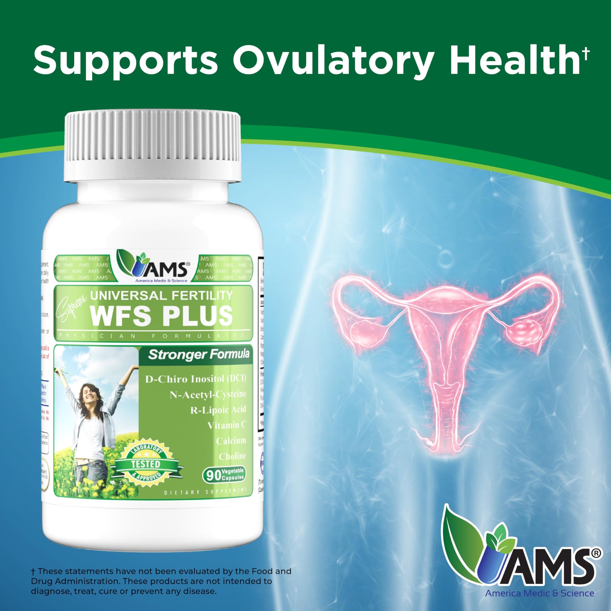 America Medic & Science WFS Plus Fertility Supplements for Women (90 Capsules) Supports Ovulatory Health | Natural Preconception Vitamins, Reproductive Aid, with D-Chiro Inositol, DHA |15-Day Supply. America Medic & Science uk supplements