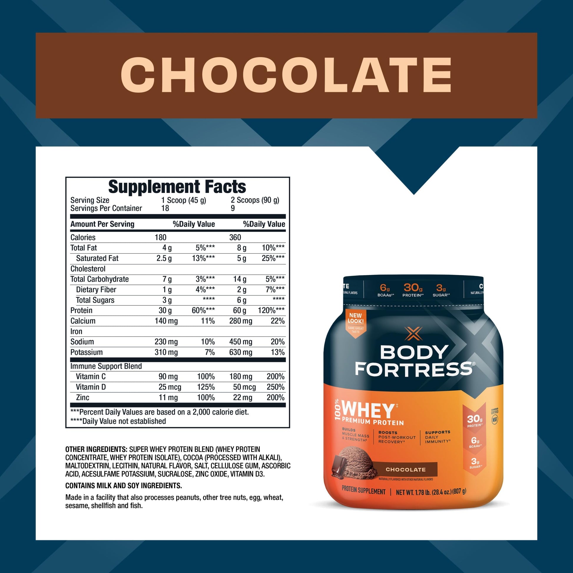 Body Fortress 100% Whey, Premium Protein Powder, Chocolate, 1.78lbs, Packaging May Body Fortress uk supplements