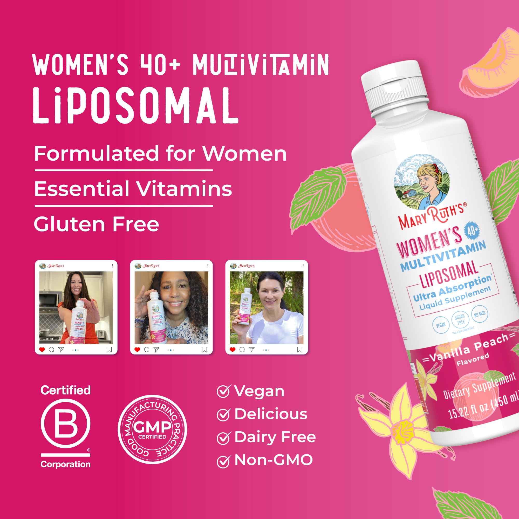 MaryRuth’s Multivitamin Liposomal for Women 40+ | Womens Multivitamin Liposomal | Immune Support Supplement | Menopause Supplement | Methylated Multivitamin | Vegan | Sugar Free | Non-GMO |15.22 Fl Oz MARYRUTH'S uk supplements