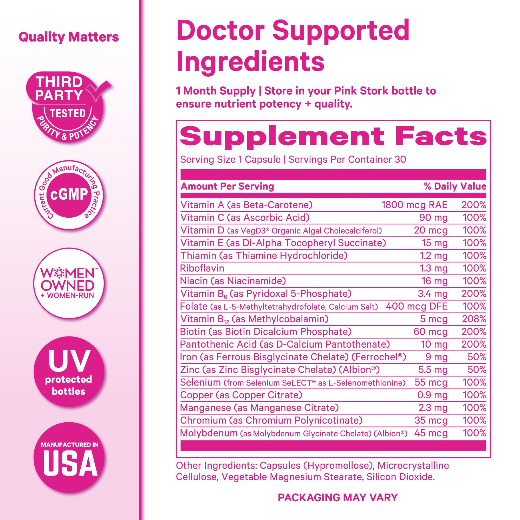 Pink Stork Total Women's Multivitamin - 19 Essential Vitamins for Women & Nutrients – Energy, Metabolism, Hormone, Immune & Mood Support – B6, B12, Biotin, Iron & Zinc – 30 Capsules Pink Stork uk supplements