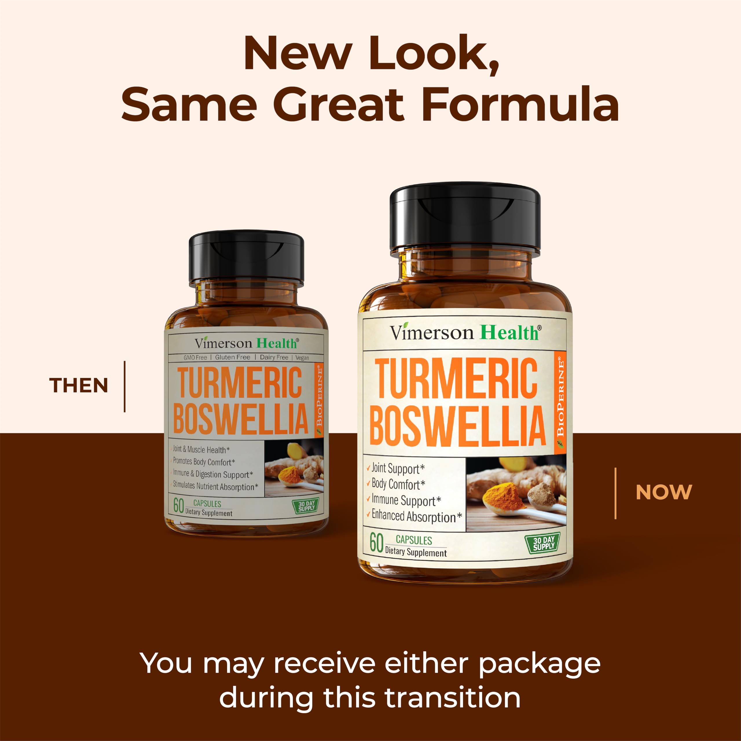 Turmeric Supplement w/Boswellia Serrata – Daily Support for Joint Health & Comfort – Organic Turmeric Curcumin Powder, Bioperine for Enhanced Absorption & Ginger Root – 60 Boswellia Extract Capsules Vimerson Health uk supplements