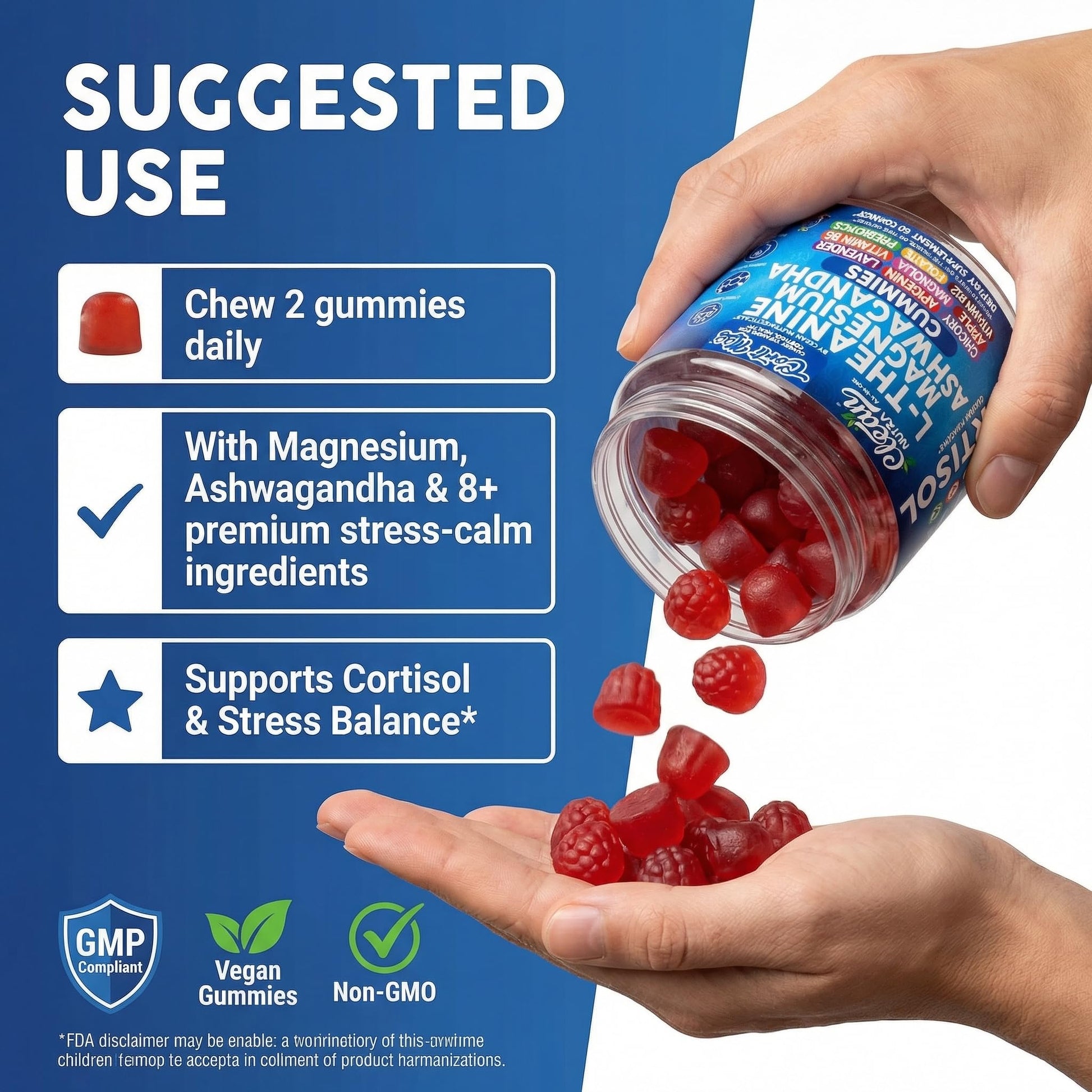Clean Nutra Cortisol Supplement Gummies L-Theanine Magnesium Ashwagandha Apigenin Vitamin B6 Sleep and Calm Support Lavender Chicory Prebiotic Advanced Gummy Formula Clean Nutraceuticals uk supplements
