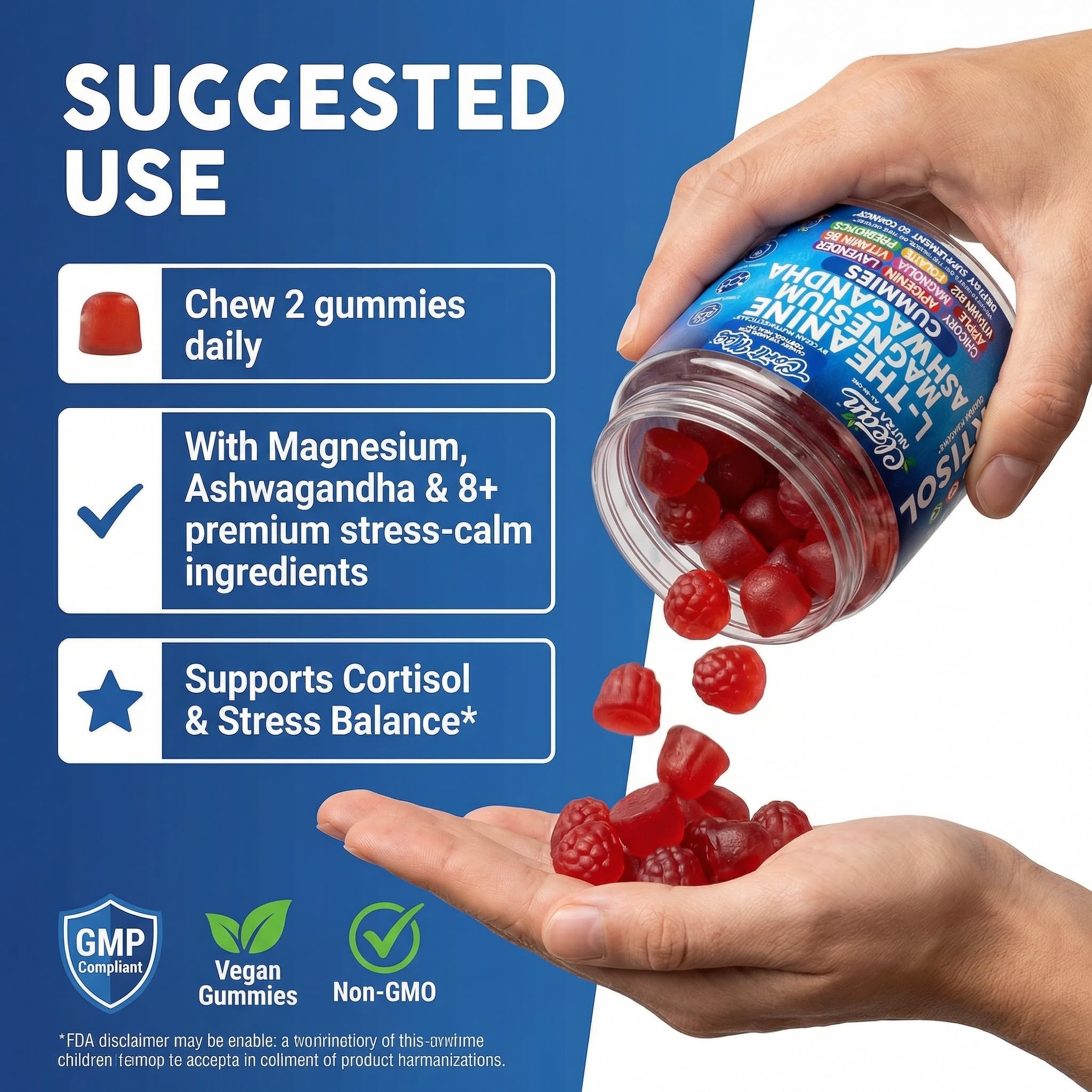 Clean Nutra Cortisol Supplement Gummies L-Theanine Magnesium Ashwagandha Apigenin Vitamin B6 Sleep and Calm Support Lavender Chicory Prebiotic Advanced Gummy Formula Clean Nutraceuticals uk supplements