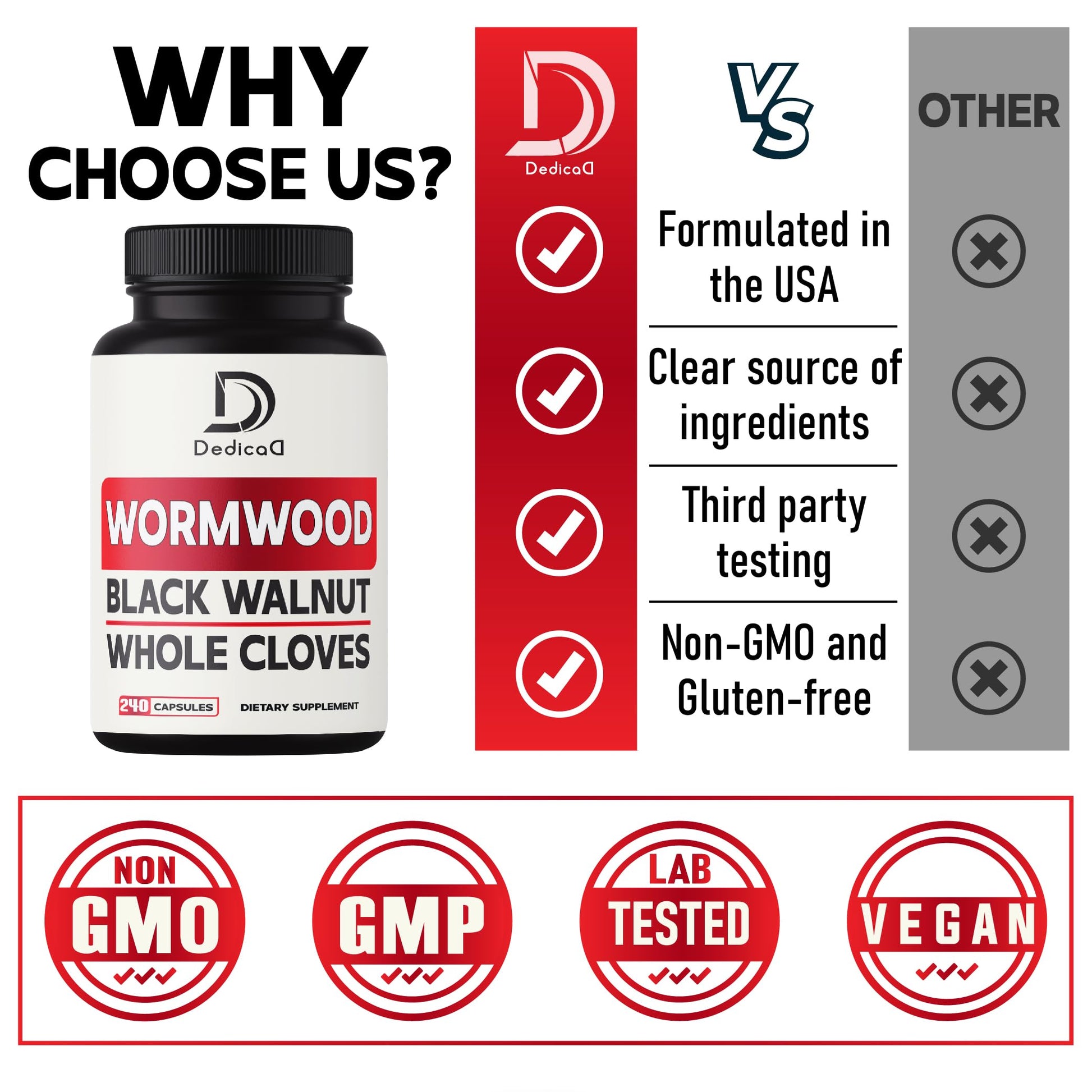 DEDICAD Sweet Wormwood Capsules 1500mg with Black Walnut & Cloves - 240 Vegan Capsules - Artemisia Annua Supplement for Immunity DEDICAD uk supplements