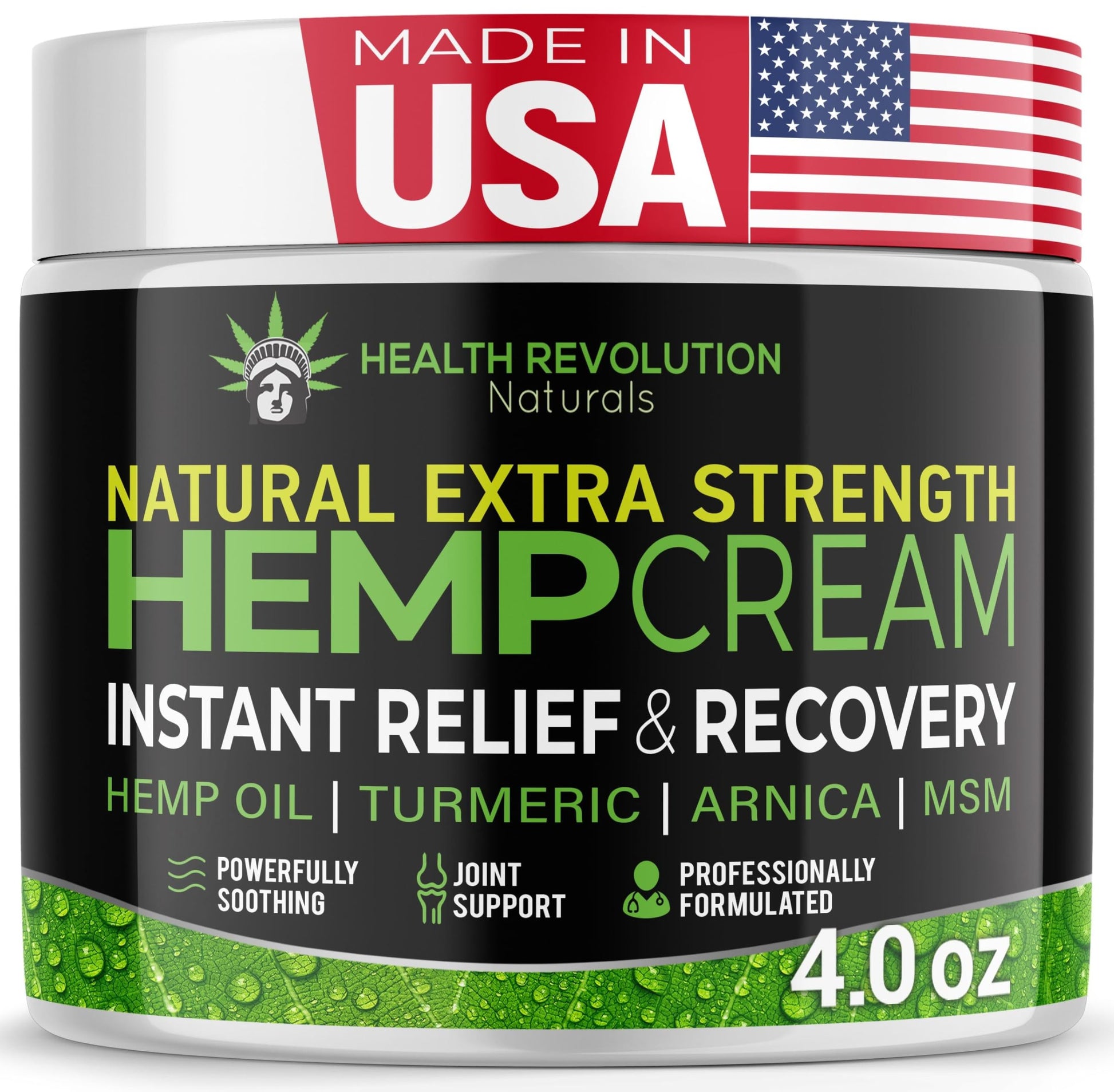 Health Revolution Hemp Arnica Cream Maximum Strength - Soothes Muscles, Joints, Feet, Nerve, Back, Knee, Hip, with Arnica, MSM, Emu, Turmeric - Expertly Formulated 4oz Health Revolution uk supplements