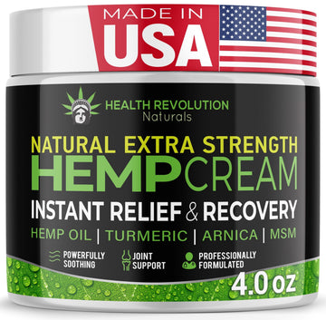 Health Revolution Hemp Arnica Cream Maximum Strength - Soothes Muscles, Joints, Feet, Nerve, Back, Knee, Hip, with Arnica, MSM, Emu, Turmeric - Expertly Formulated 4oz Health Revolution uk supplements