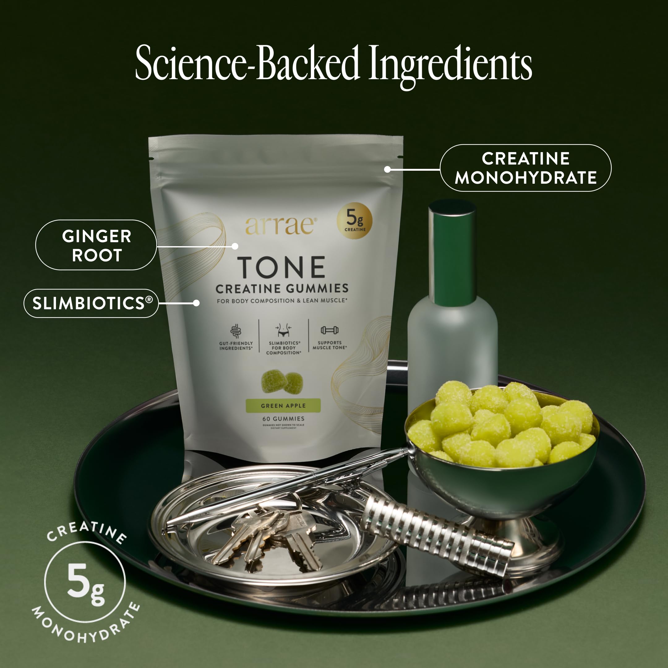 Arrae Tone Gummies – Creatine Monohydrate 5g for Women – Support Lean Muscle, Strength & Recovery – Hormone-Friendly Muscle Toning Supplement – Sour Green Apple Flavor – 60 Count (Sour Green Apple) Arrae uk supplements