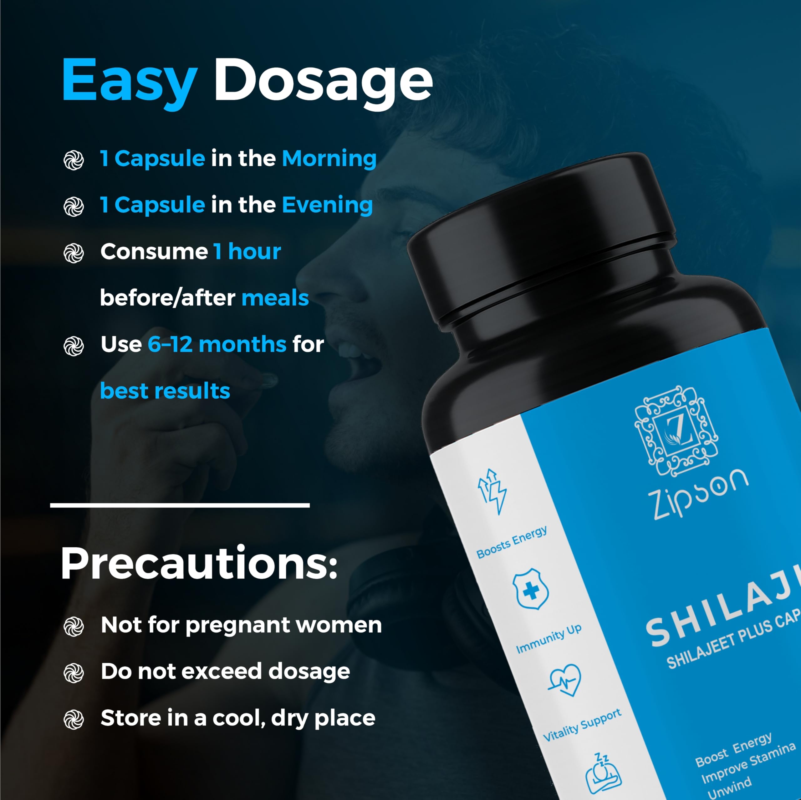 ZIPSON Shilajit for Men & Women | 90 Capsules | Himalayan Formula for Extra Power, Stamina & Immune Support | with Natural Fulvic Acid | Non-GMO | 500mg Per Serving ZIPSON uk supplements