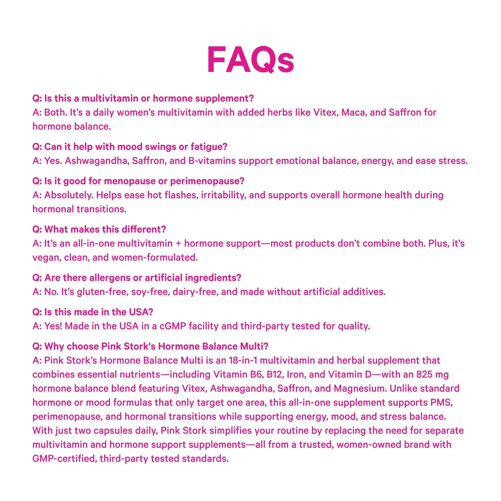Pink Stork Hormone Balance Multivitamin for Women | 18-in-1 Vitex, Saffron, Ashwagandha, Magnesium | Mood, Energy, Cortisol, Adrenal Support | PMS, Perimenopause Support | 60 Vegan Capsules Pink Stork uk supplements