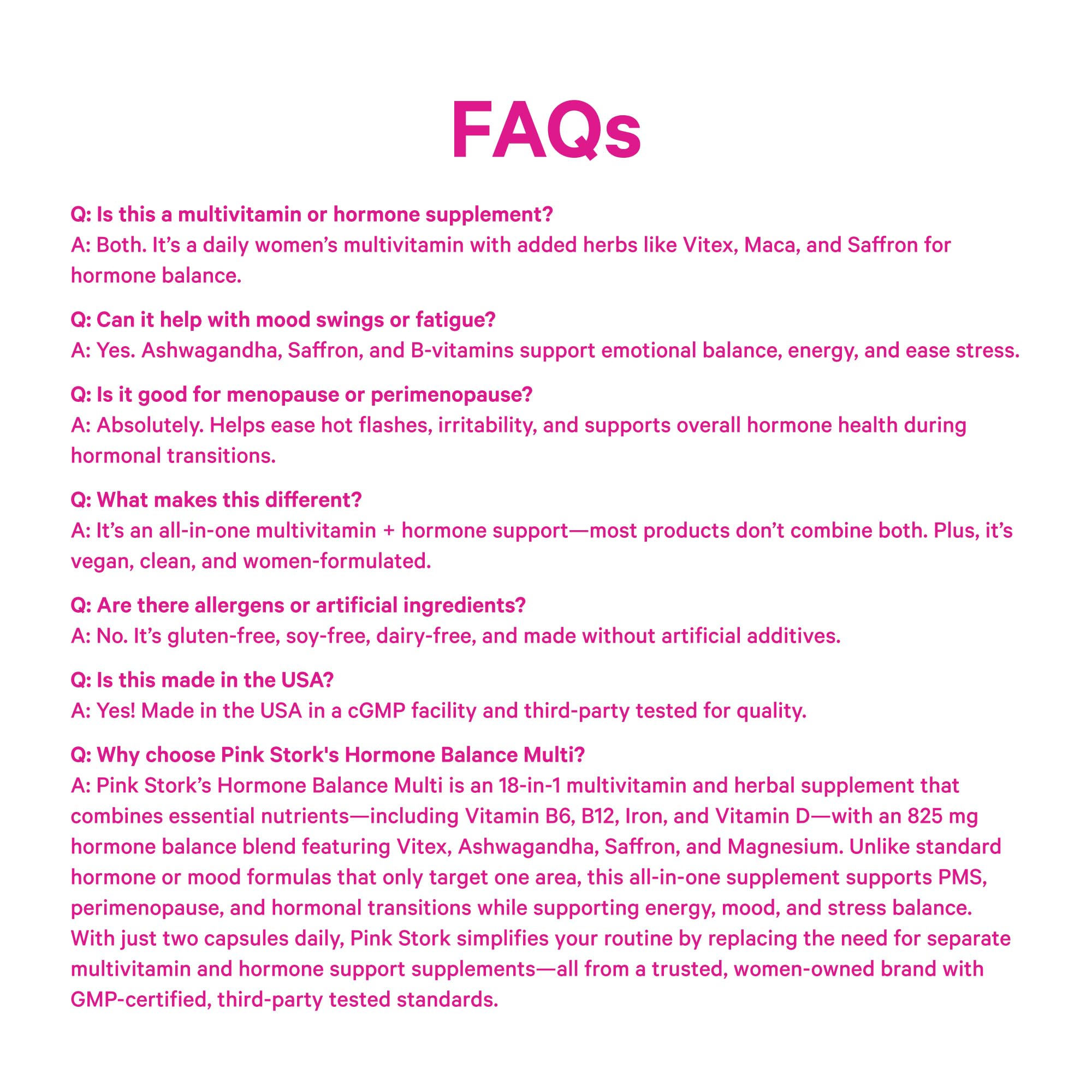 Pink Stork Hormone Balance Multivitamin for Women | 18-in-1 Vitex, Saffron, Ashwagandha, Magnesium | Mood, Energy, Cortisol, Adrenal Support | PMS, Perimenopause Support | 60 Vegan Capsules Pink Stork uk supplements