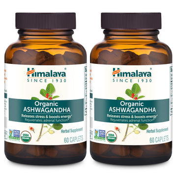 Himalaya Organic Ashwagandha Root, 120 Day Supply - Herbal Adrenal Support Supplements for Stress Relief and Energy Support - USDA Organic, Non-GMO, Vegan, Gluten Free, 60 Caplets, 2 Pack Himalaya uk supplements