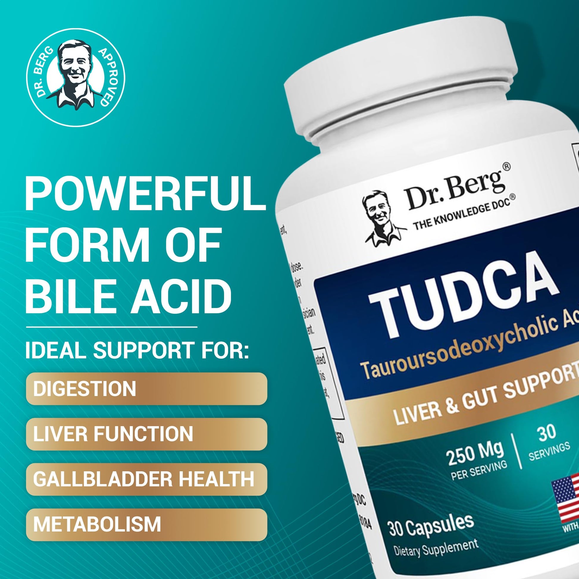 Dr. Berg TUDCA Supplement (Tauroursodeoxycholic Acid) - Powerful Formula for Liver Health, Bile Flow, Gallbladder Support, and Digestive Health* - 30 Capsules Dr. Berg Nutritionals uk supplements