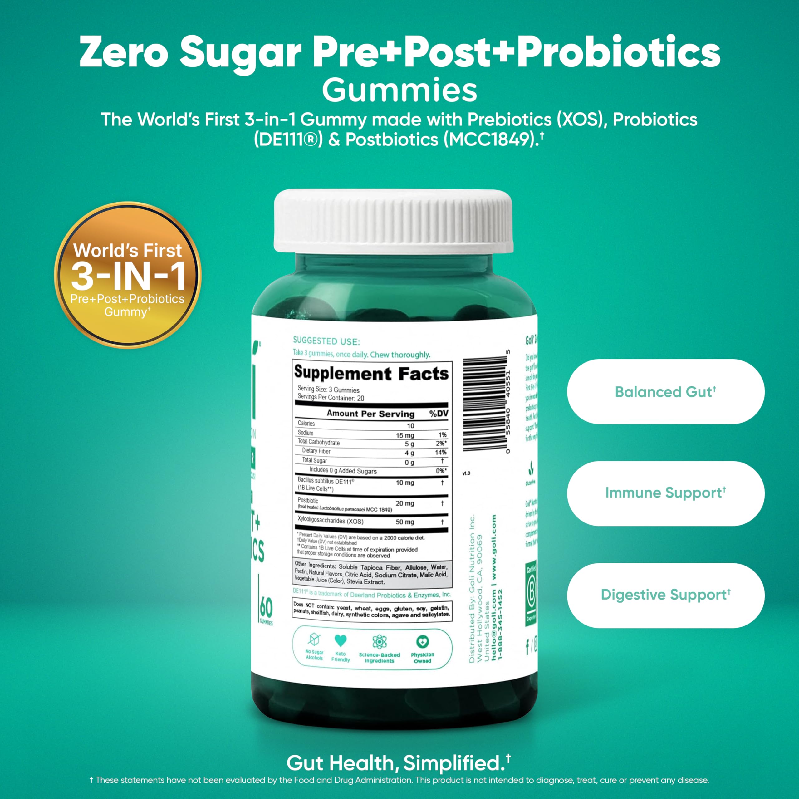 Goli Zero Sugar 6 Pack Bundle - World's First 3-in-1 Pre, Post, Probiotic, Apple Cider Vinegar with Vitamin B12 and Probiotics to Address Bloating, Ashwagandha & L-Theanine, Vitamin D Gummies Goli uk supplements