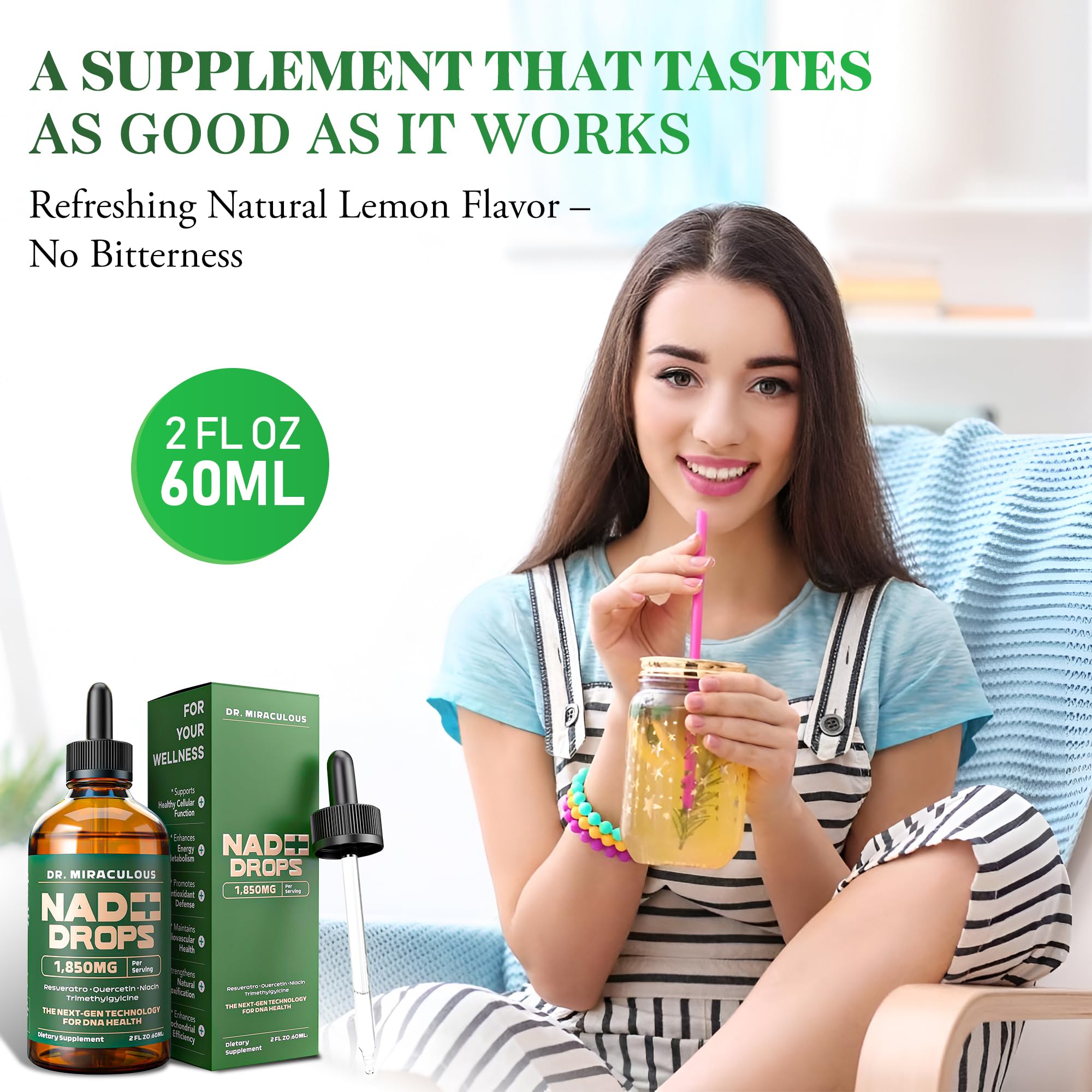 Dr. Miraculous Pure NAD+ Supplements 1850mg Liquid Drops for Women & Man | Nicotinamide Riboside Organic NAD Plus Boosting Supplement - Natural Lemon Flavor Dr. Miraculous uk supplements