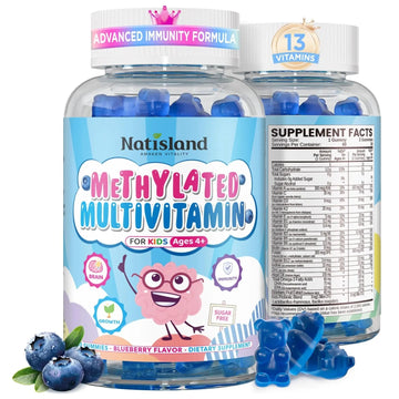 Kids Methylated Multivitamin - MTHFR Multivitamin for Kids & Teens 4+, L Methylfolate & B12, 13 Vitamins, Vegan Omega-3 NATISLAND uk supplements