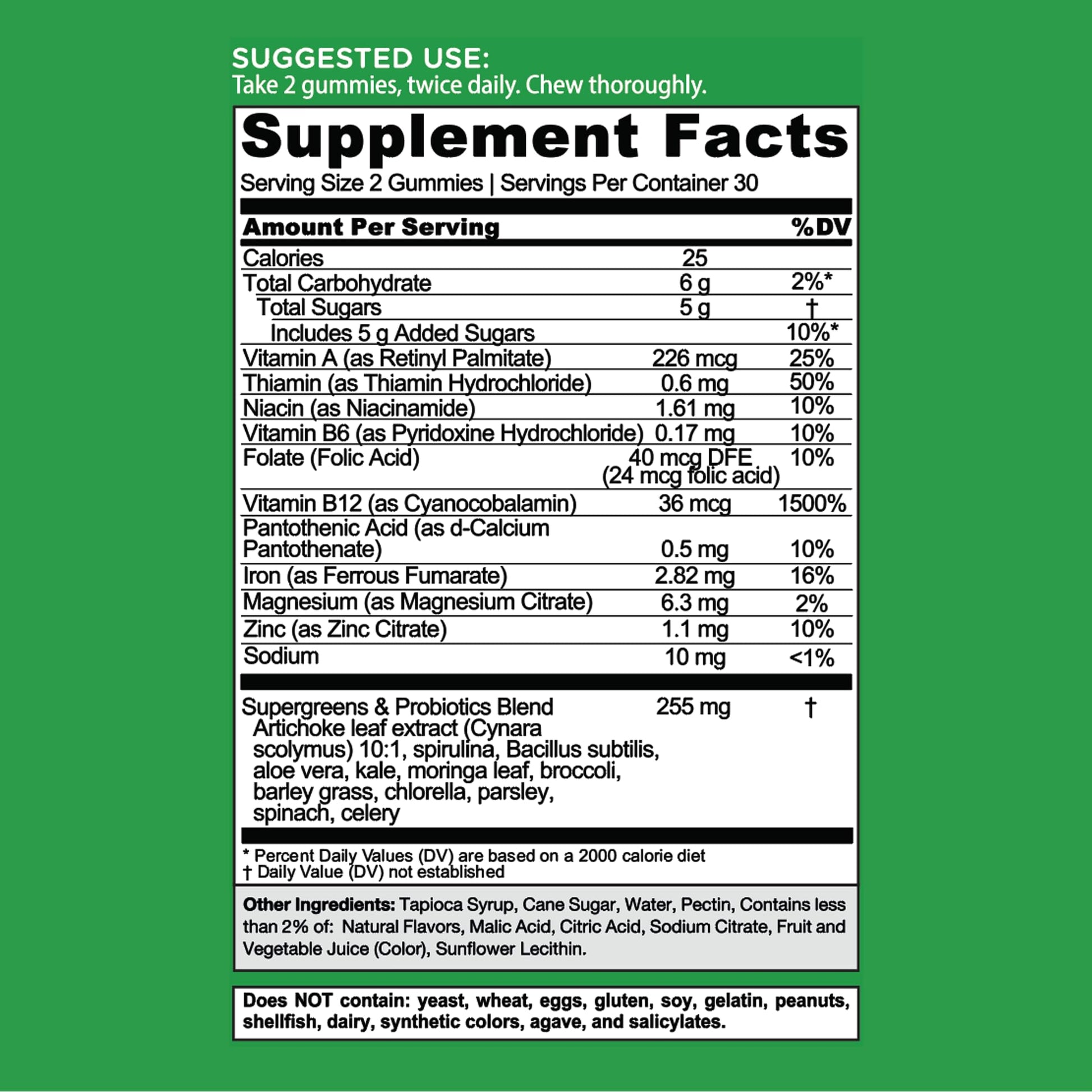 Goli Supergreens Gummies with Probiotics - Artichoke Leaf Extract, Spirulina, Kale, Vitamins A, B6, B12 - Vegan, Gluten-Free, Non-GMO Goli uk supplements