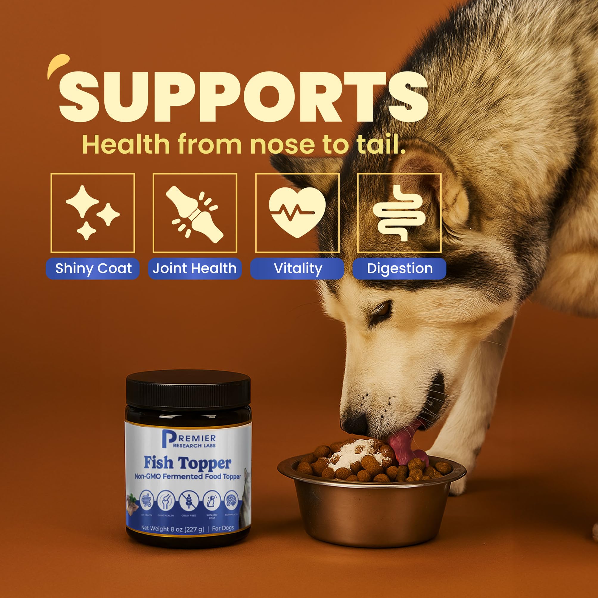 Premier Research Labs Fish Topper - Dried Dog Food Topper for Pets, Meal Mix Ins for Kibble, Supports Gut & Joint Health, Natural Source of Protein, Fermented, Grain Free, Non GMO - 16 oz Premier Research Labs uk supplements