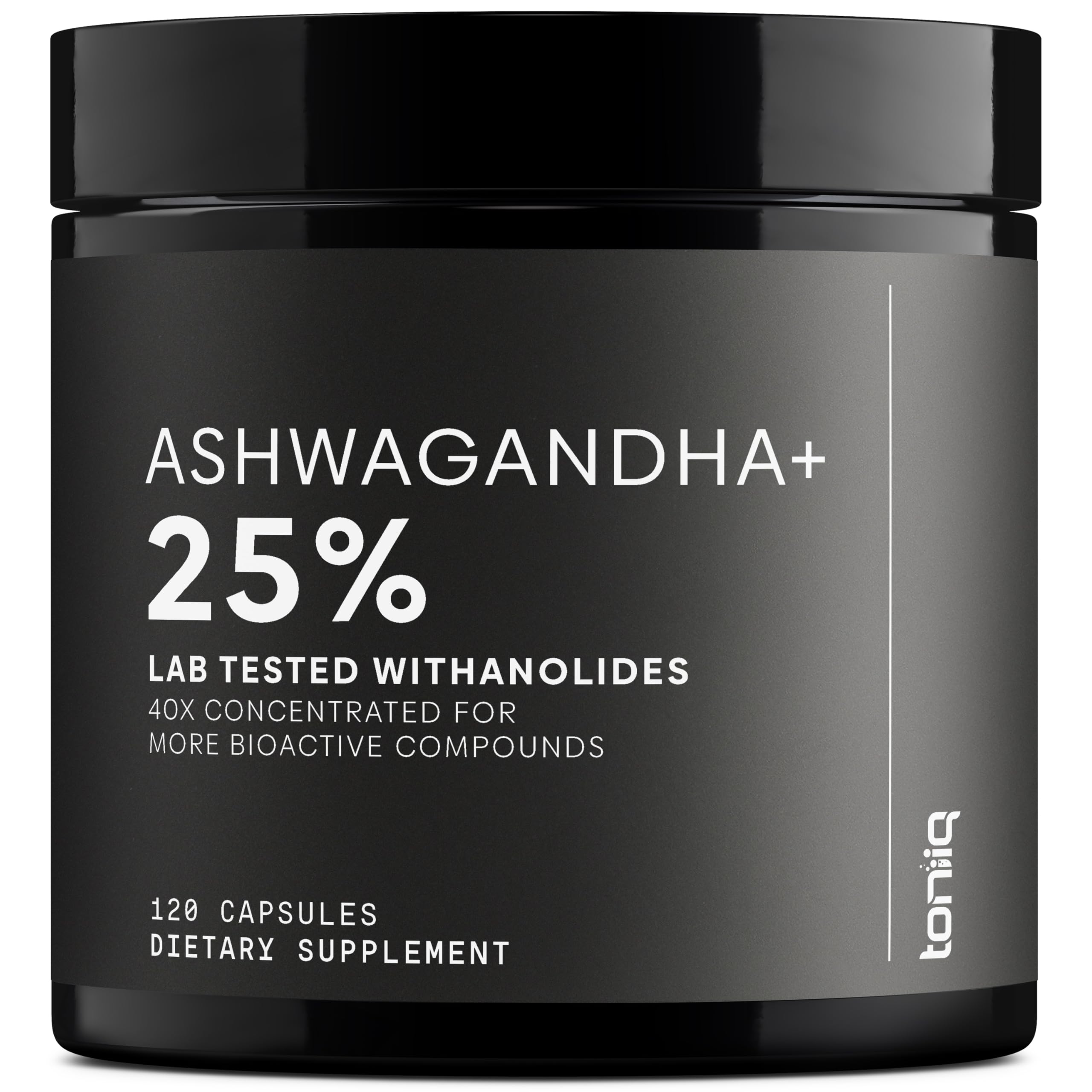 Toniiq Ashwagandha – 40:1 Concentrated Extract – 25% Withanolides – Wild Harvested in India – Highly Bioavailable with Black Pepper – Third-Party Tested – 120 Capsules - 1,300mg per Serving Toniiq uk supplements