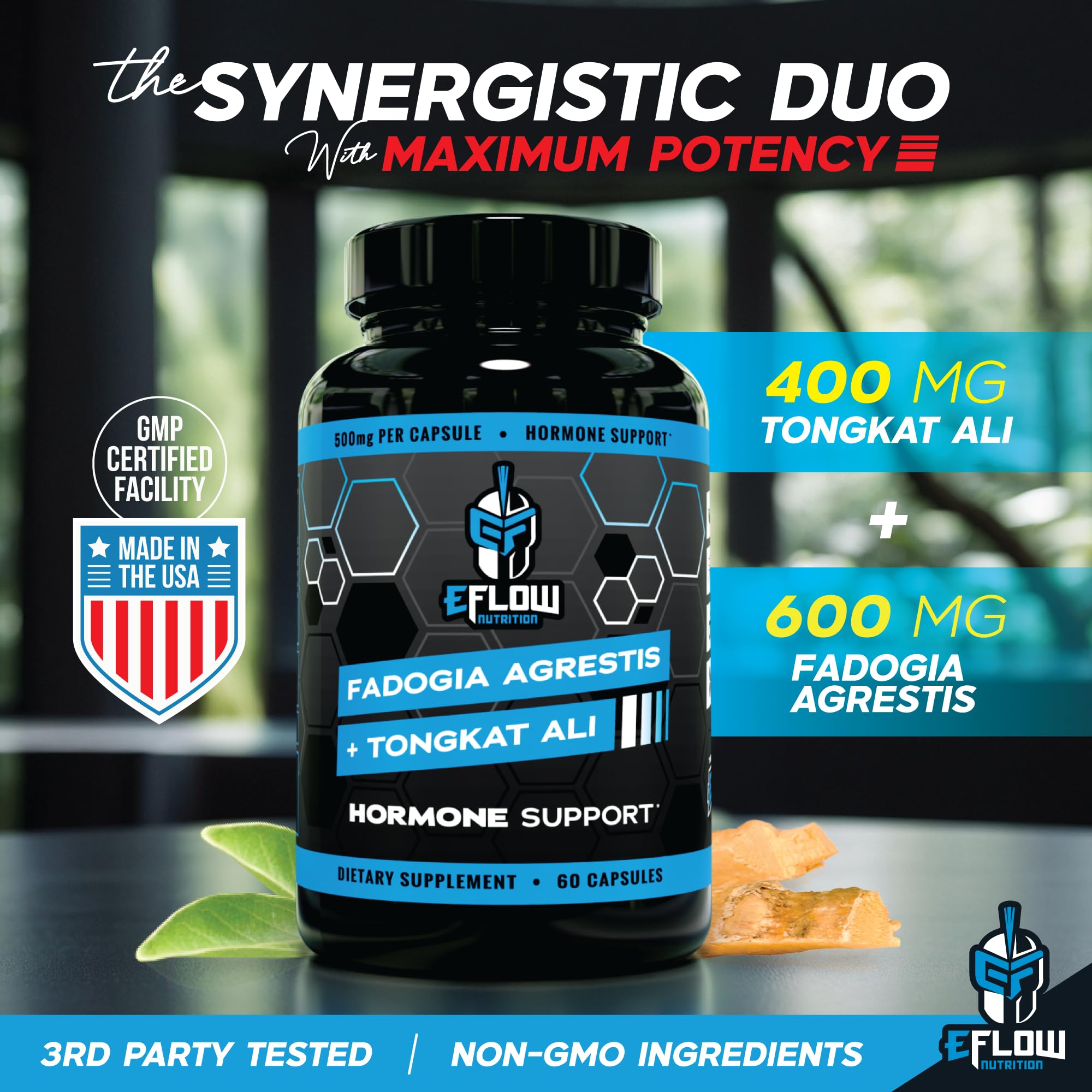 eFlow Nutrition Fadogia Agrestis + Tongkat Ali - [2-in-1] Natural Performance Supplement for Health and Wellness - Hormone, Energy, & Mood Support - Extract Powder (60 Capsules) eFlow Nutrition uk supplements