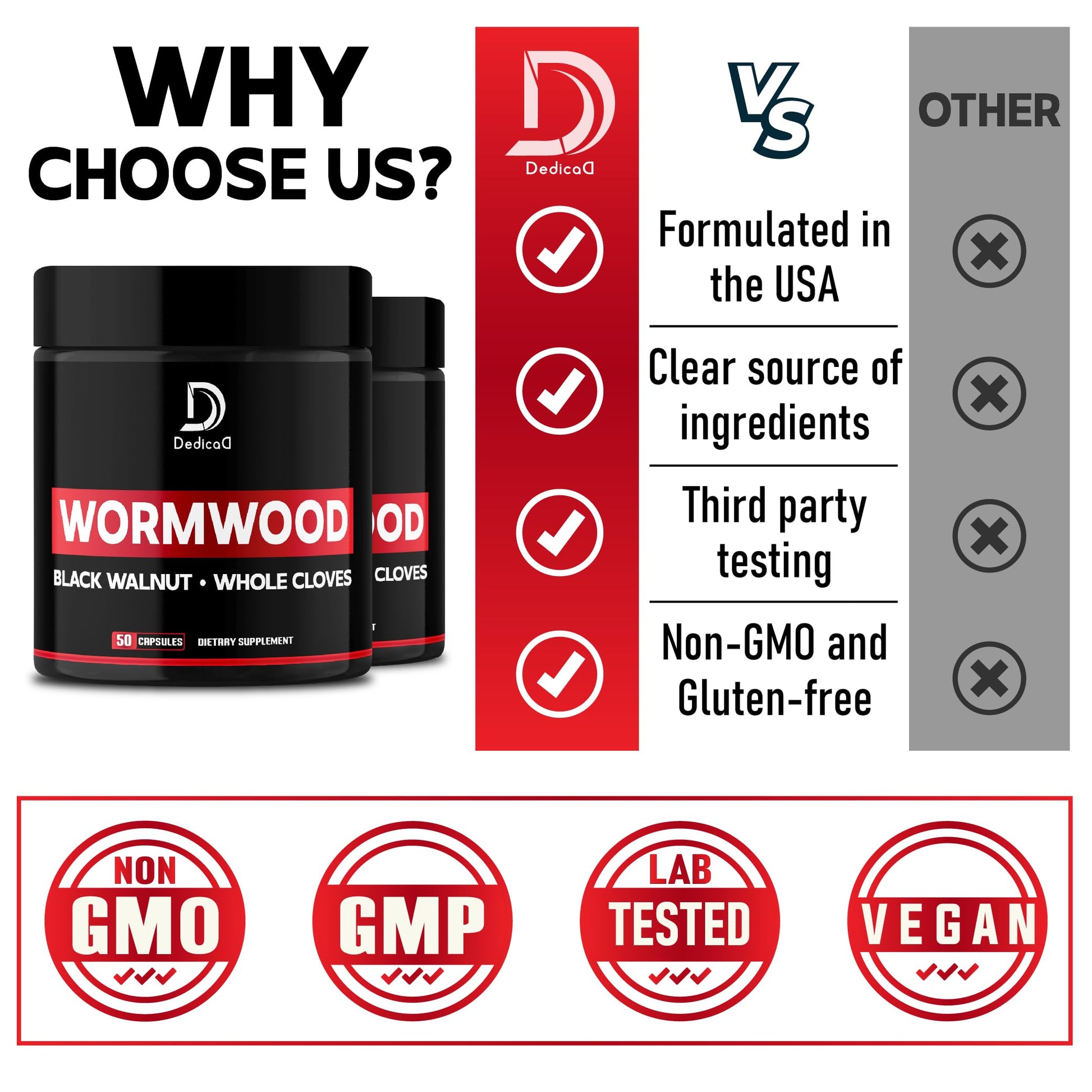 DEDICAD Wormwood Capsules - 12 Herbs Blended Black Walnut, Cloves, Ginger, Turmeric, Cinnamon, Apple, Quassia - 2 Packs 50 Capsules DEDICAD uk supplements