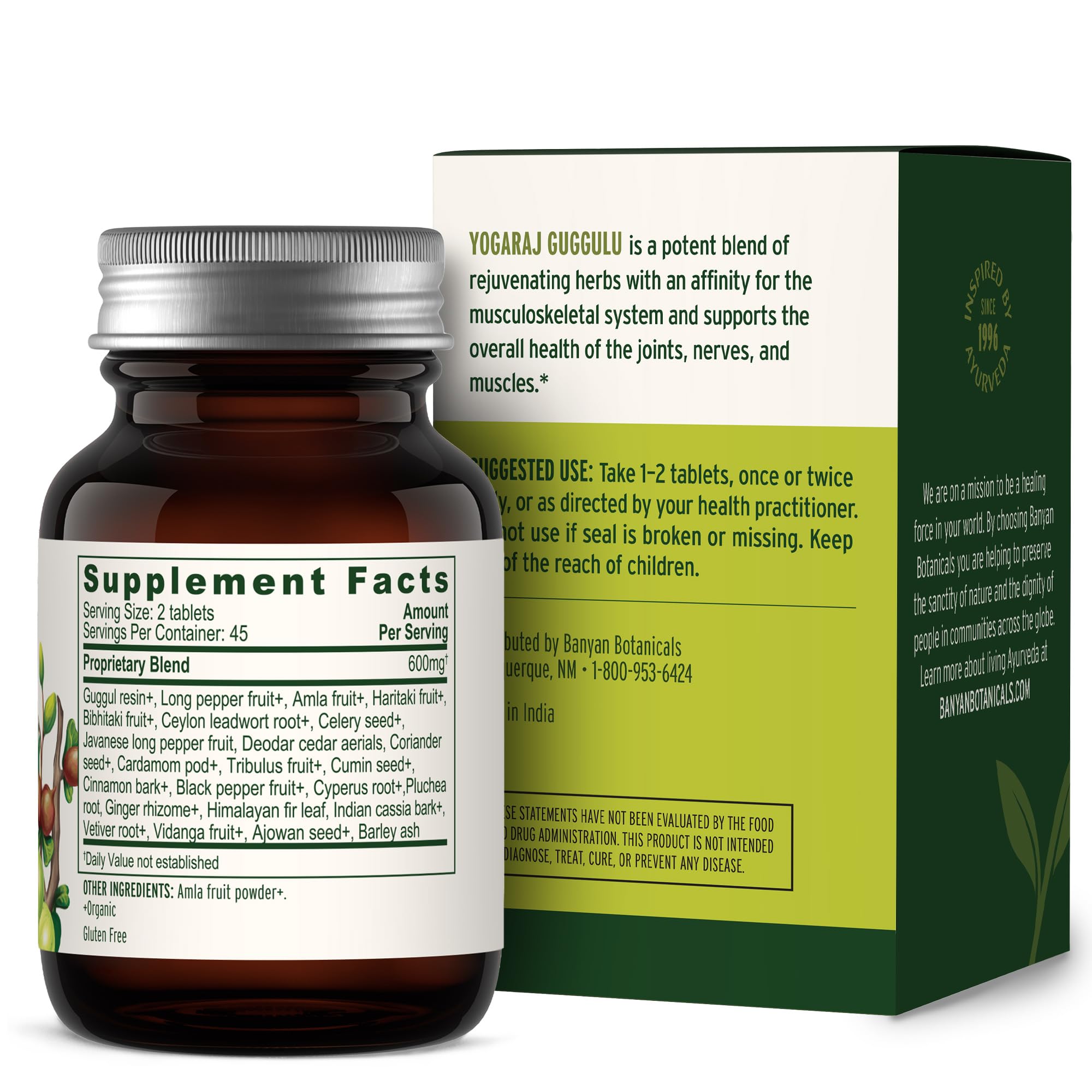 Banyan Botanicals Organic Yogaraj Guggulu – Joint Support & Mobility Supplement – Ayurvedic Herbal Blend for Flexibility, Neuromuscular Comfort – Deep Systemic Detox – 90 Tablets – USDA Organic* Banyan Botanicals uk supplements