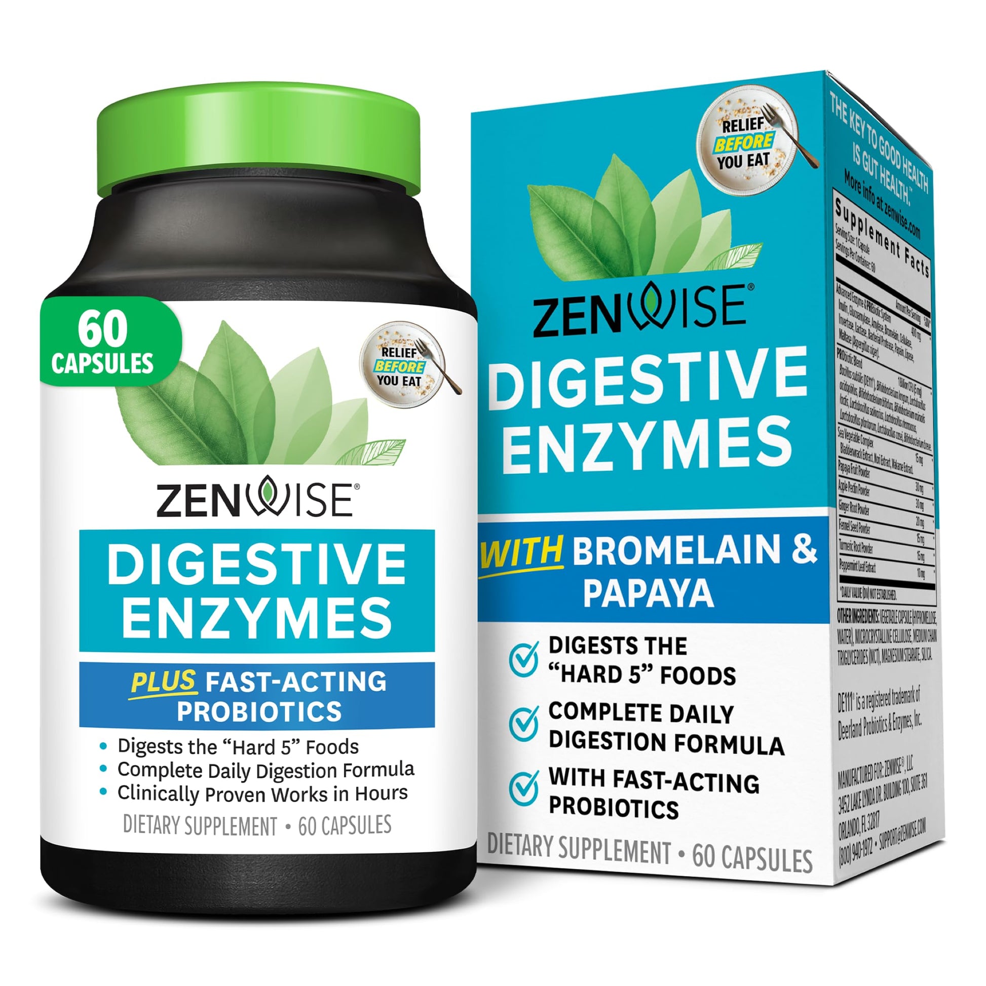 Zenwise Health Digestive Enzymes with Bromelain & Papaya - Multi Enzymes Digestion Supplement with Probiotics & Prebiotics for Gut Health, Gas & Bloating Relief - Men & Women - 60 Vegetarian Capsules Zenwise Health uk supplements