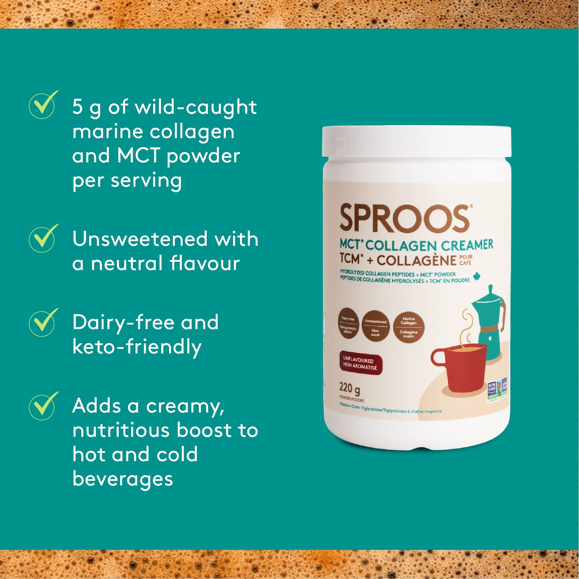 SPROOS - MCT Collagen Creamer - Beverage Powder - Hydrolised Collagen Peptides & MCT Powder - Healthy Fats SPROOS uk supplements