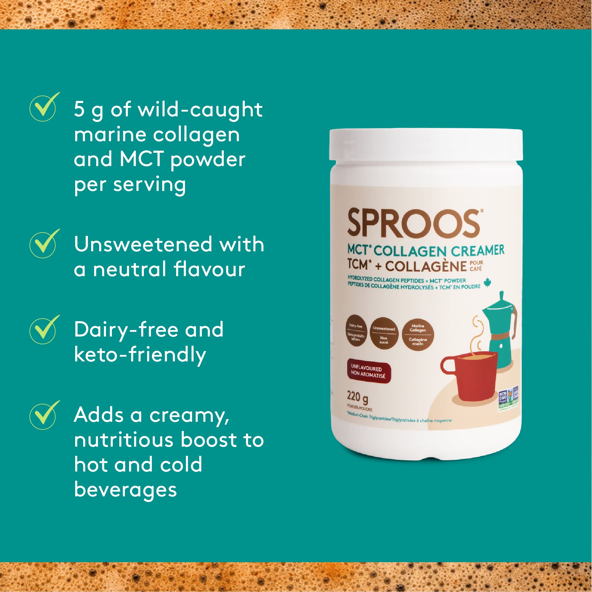 SPROOS - MCT Collagen Creamer - Beverage Powder - Hydrolised Collagen Peptides & MCT Powder - Healthy Fats SPROOS uk supplements
